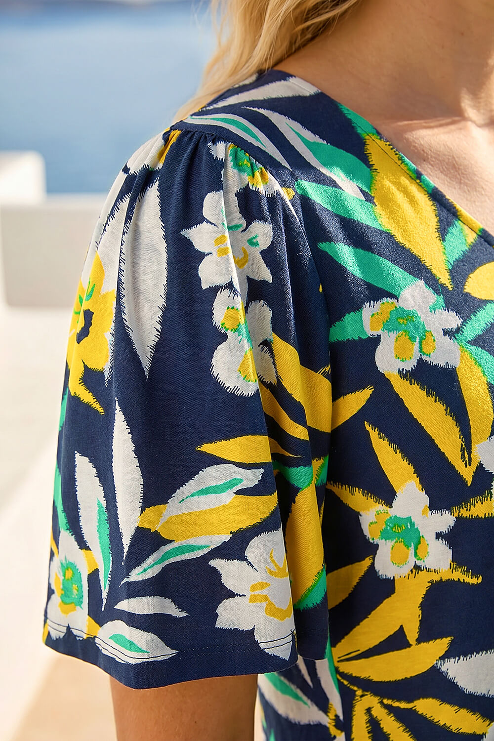 Yellow Leaf Button Detail Tea Dress, Image 5 of 4