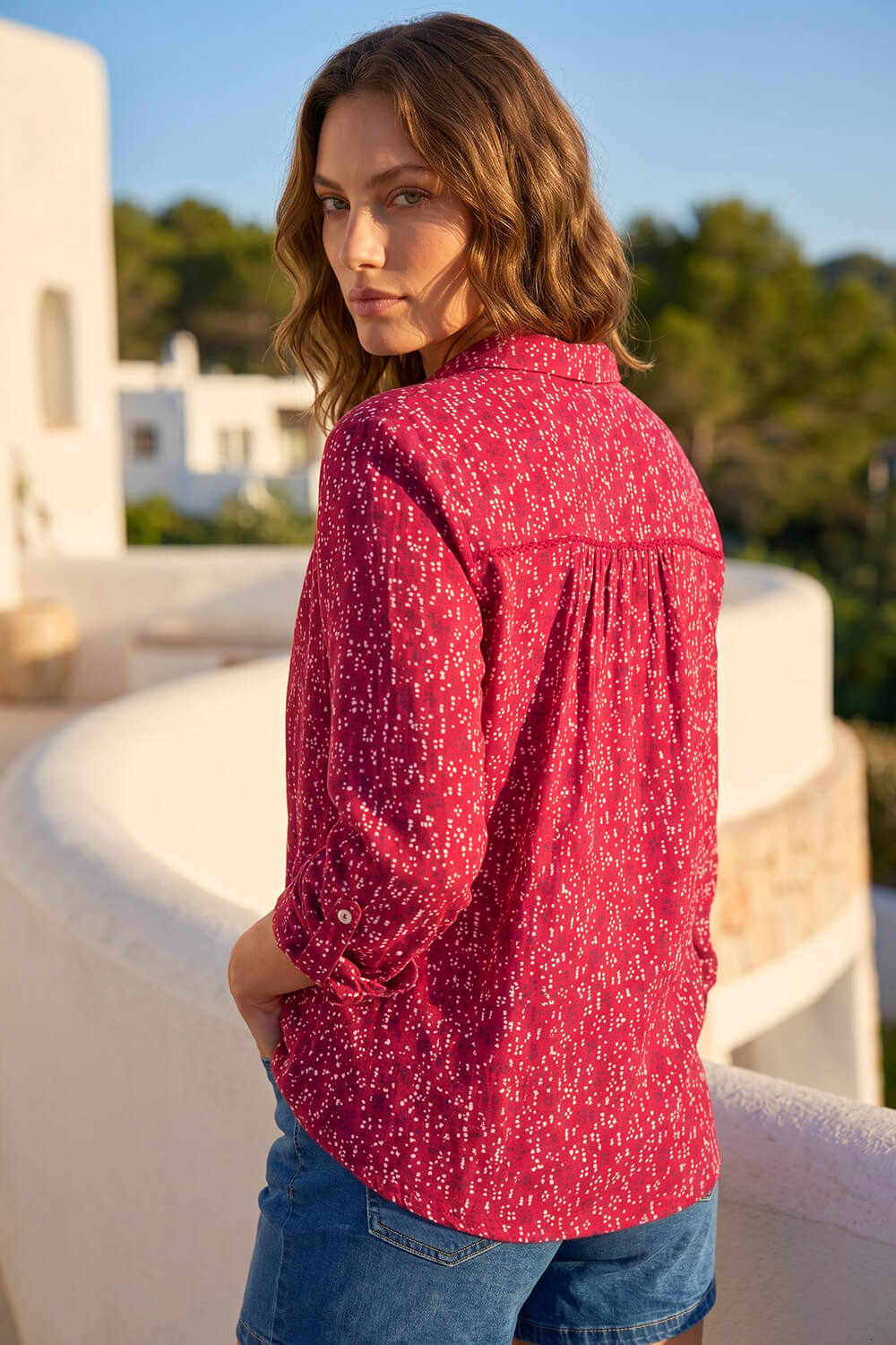 Red Petite Abstract Spot Stretch Shirt, Image 4 of 4