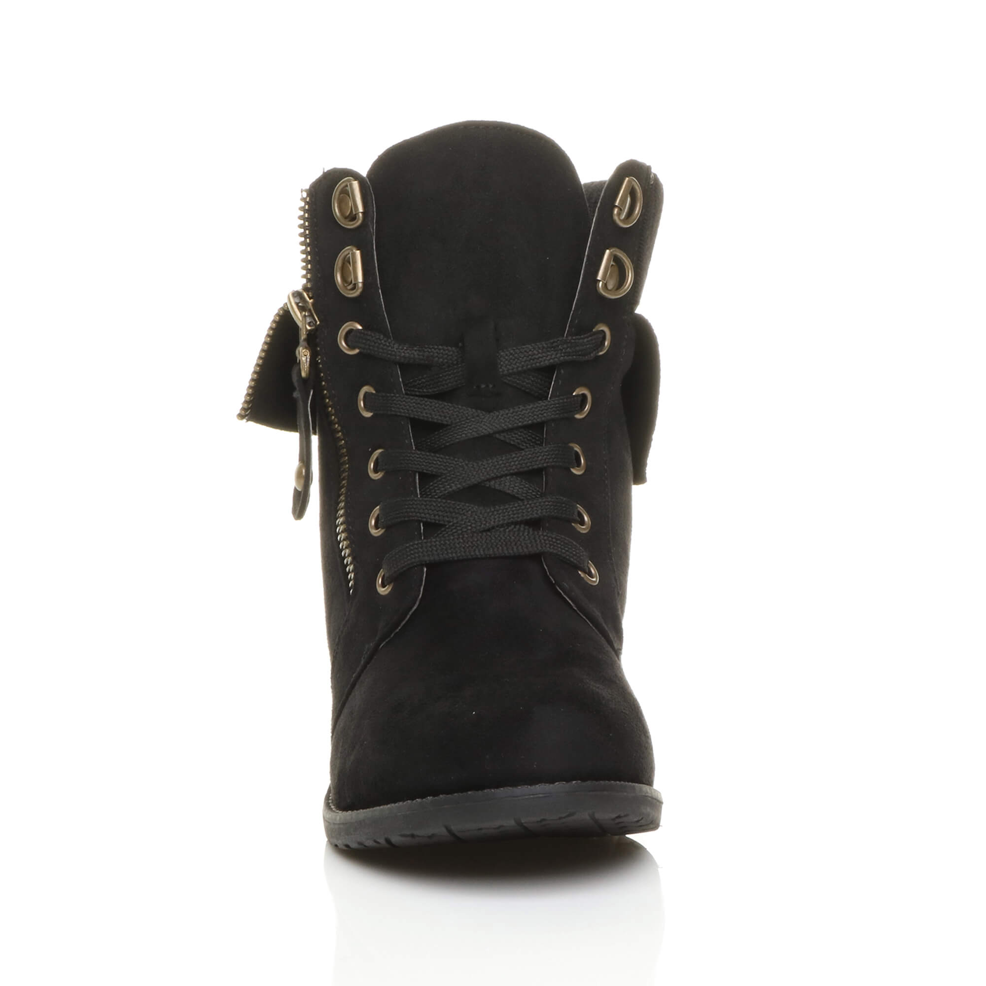 Black Lace Up Knitted Collar Biker Ankle Boots, Image 6 of 6