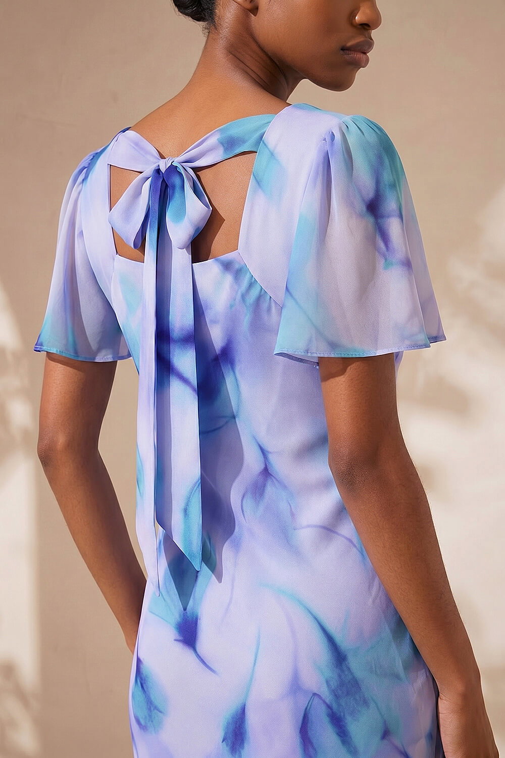 Blue Petite Floral Cowl Neck Midi Dress, Image 5 of 4