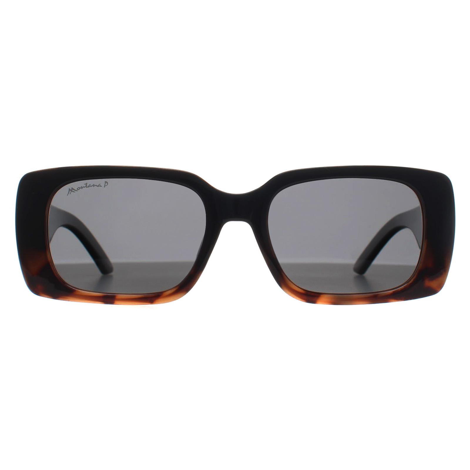 Black Montana Black Rectangle Shiny Black Turtle Smoke Polarized MP194, Image 1 of 4