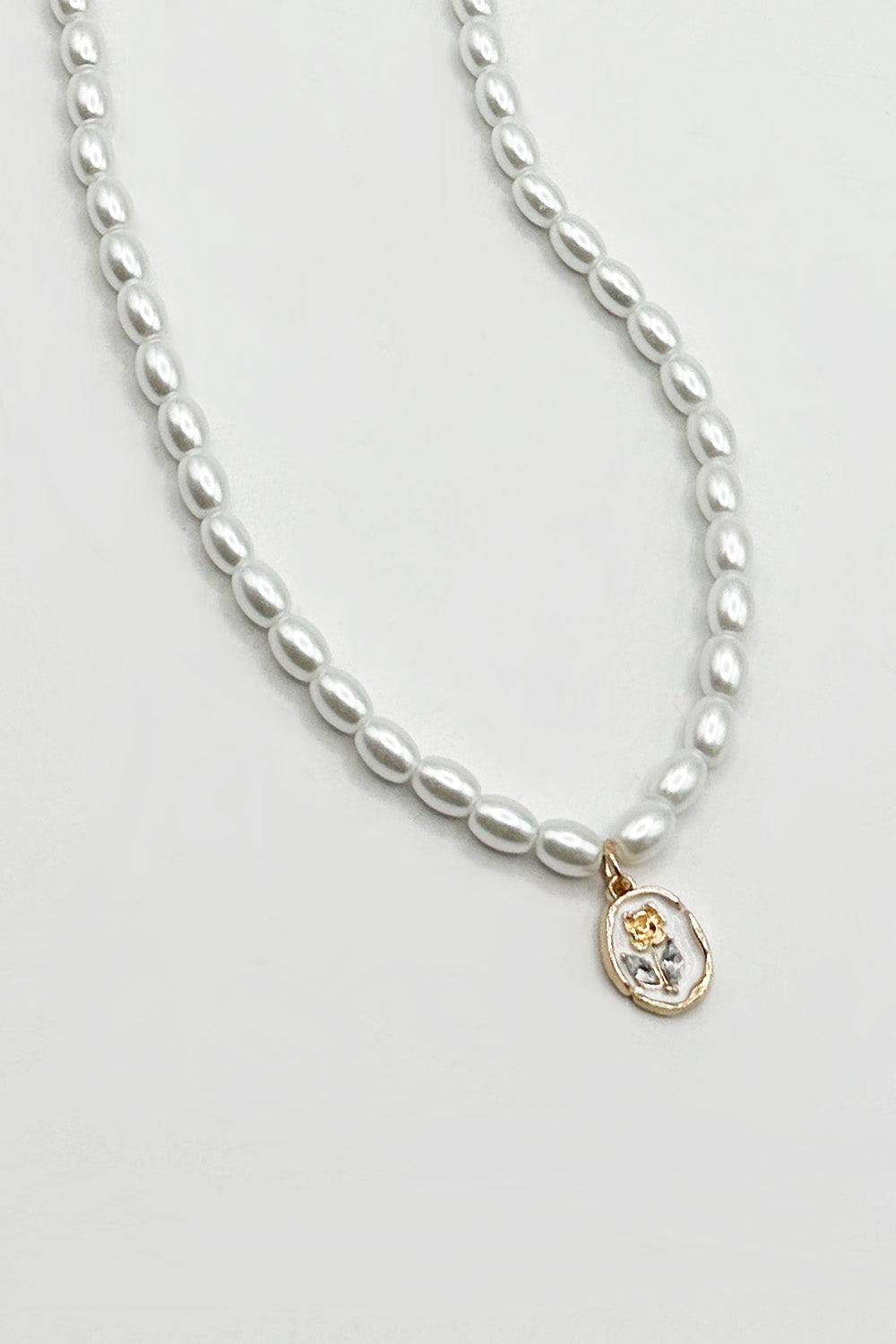 Gold Pearl Chain Necklace with Floral Pendant - Gift Boxed, Image 2 of 5