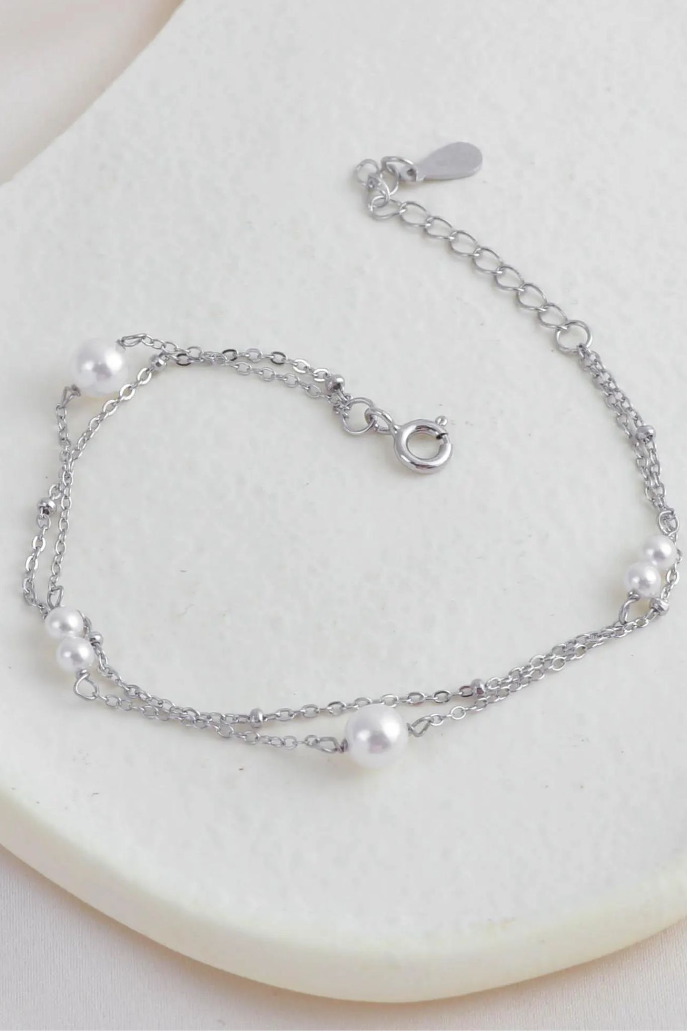 Silver Sterling Silver Pearl Double Chain Bracelet, Image 1 of 3