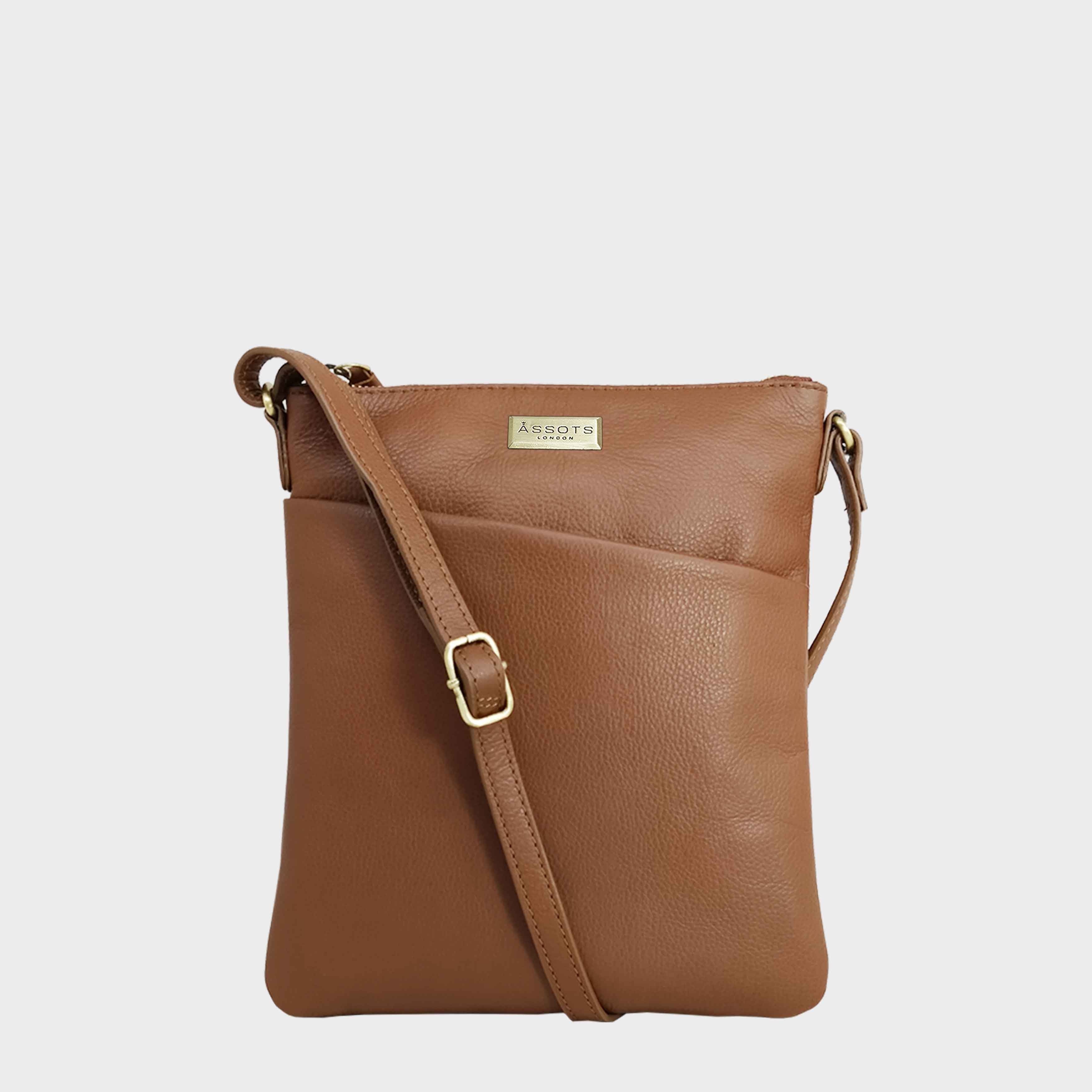 Tan 'LINBY' Pebble Grain Leather Crossbody Sling Bag, Image 1 of 3