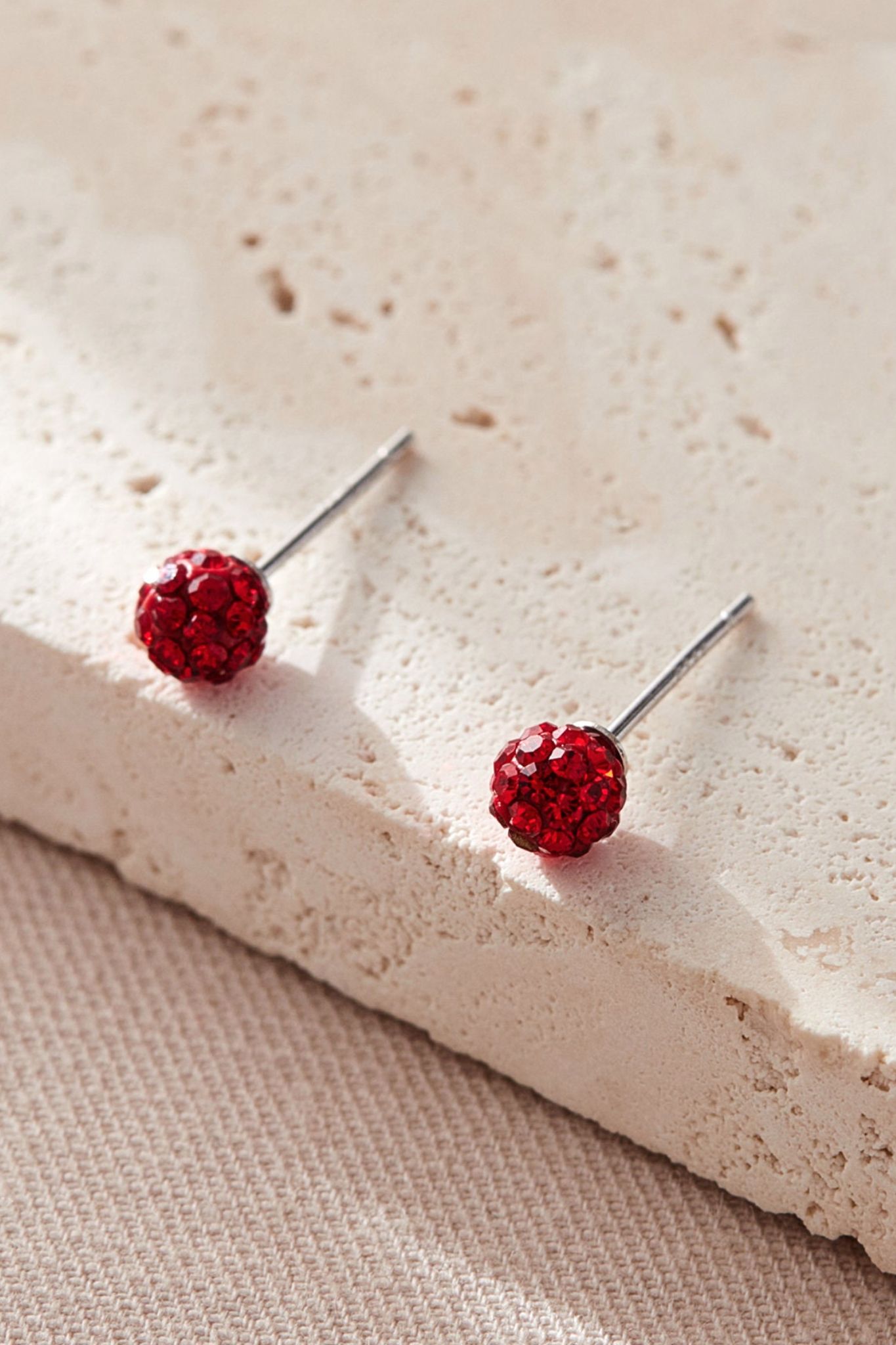 Red Mia Gioielli Red Sterling Silver Disco Ball Studs, Image 2 of 2