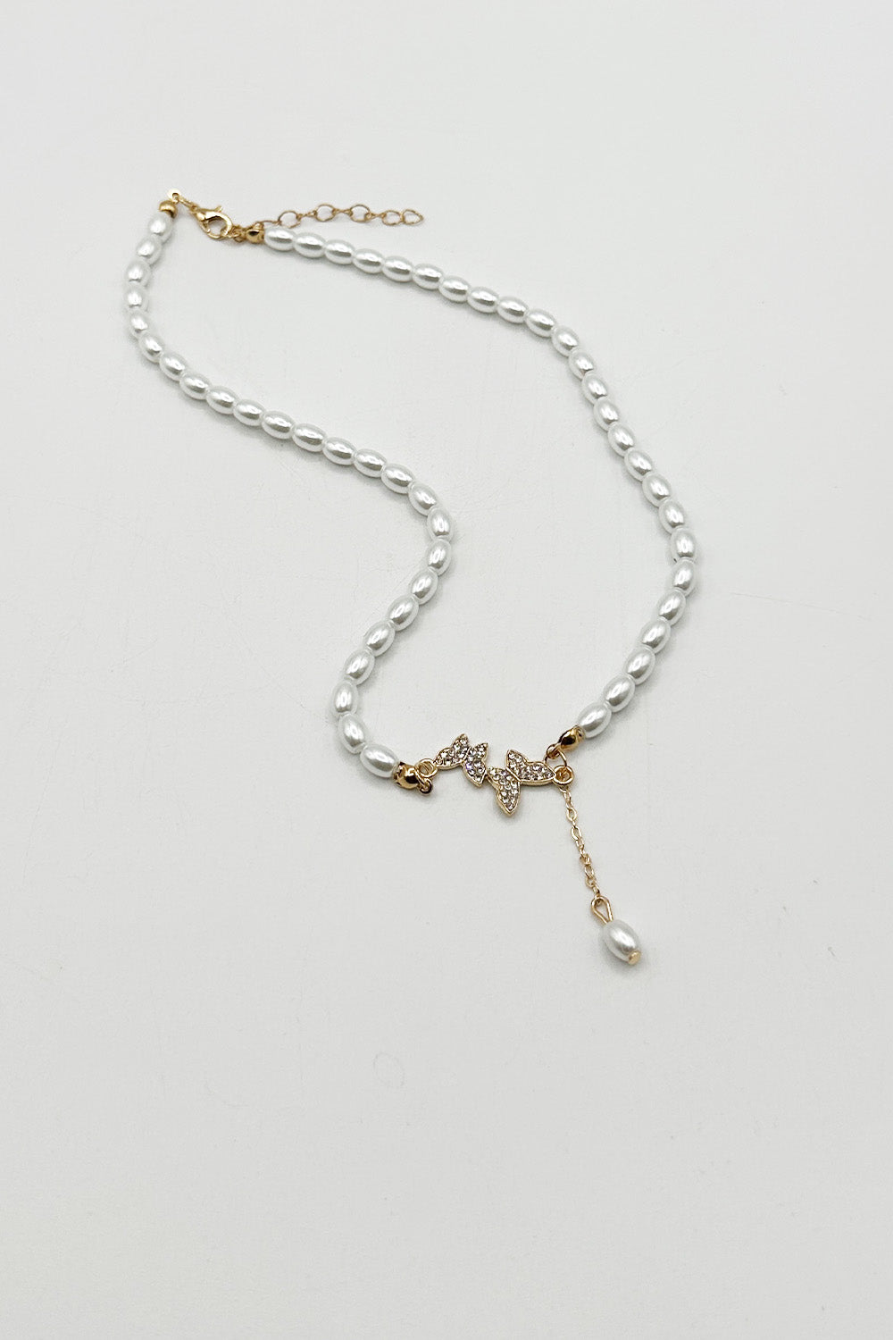 White Butterfly Pearl Chain Necklace - Gift Boxed, Image 2 of 4