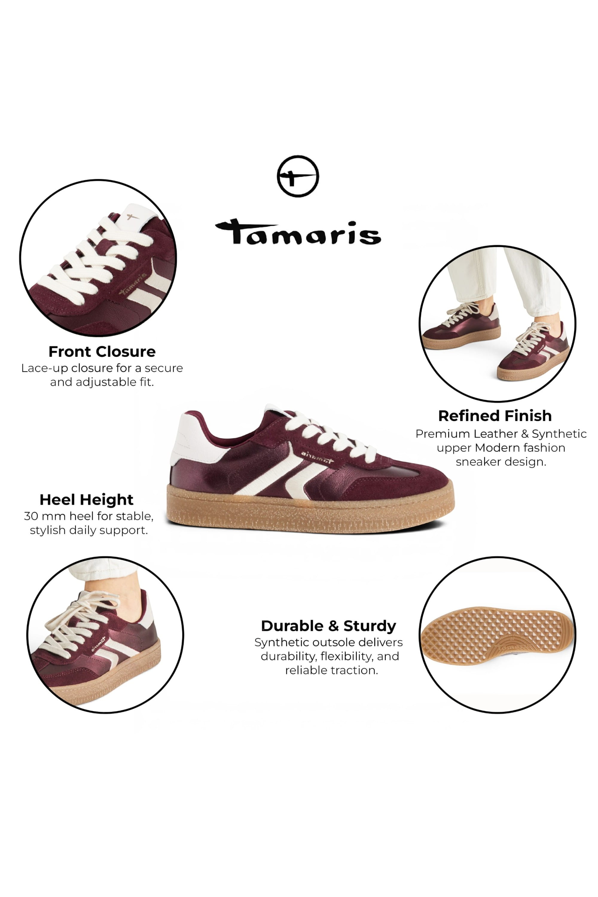 Wine Leather Trainers Sneaker Shoes, Image 3 of 8