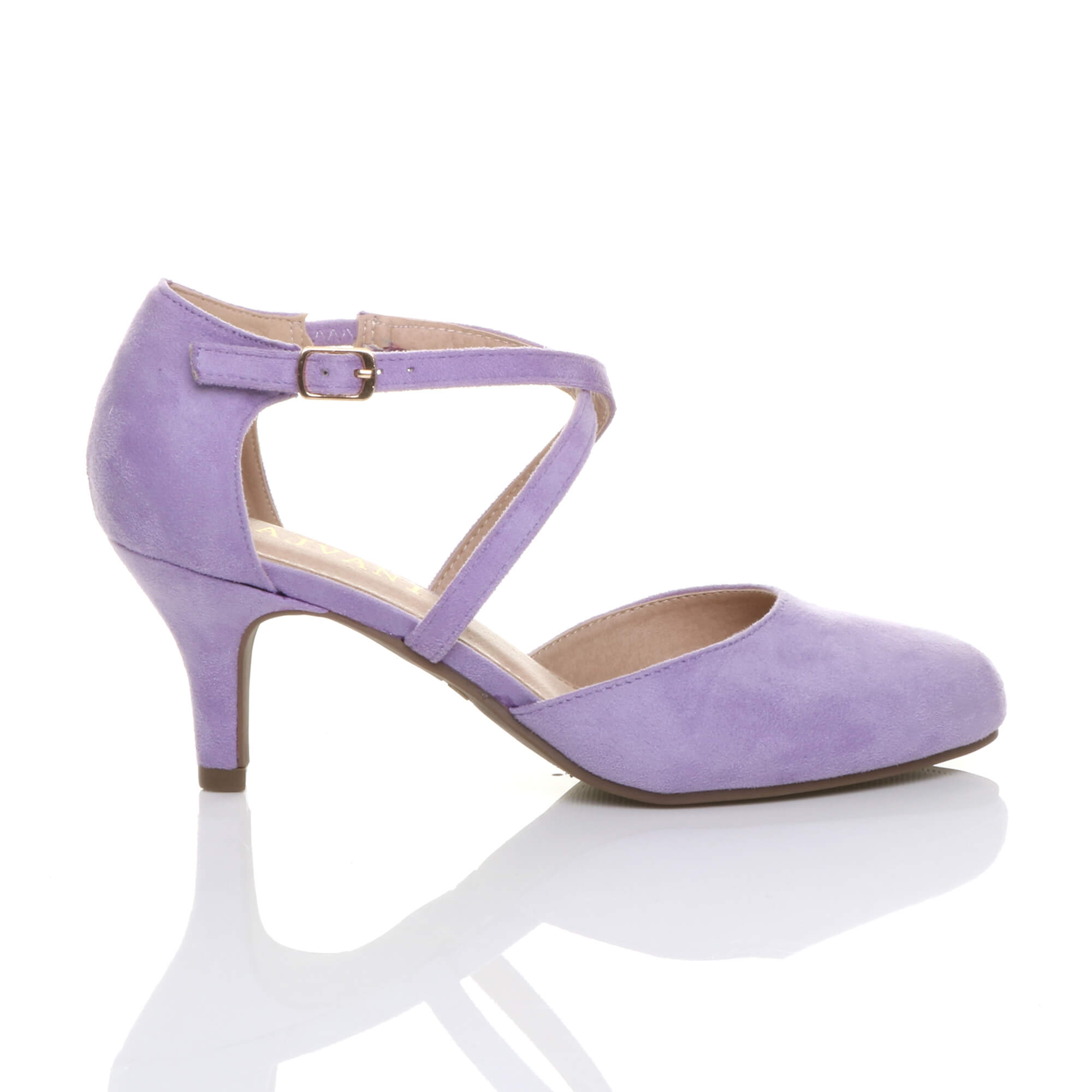 Lilac AJVANI Lilac Mid Heel Crossed Straps Court Shoes, Image 2 of 5