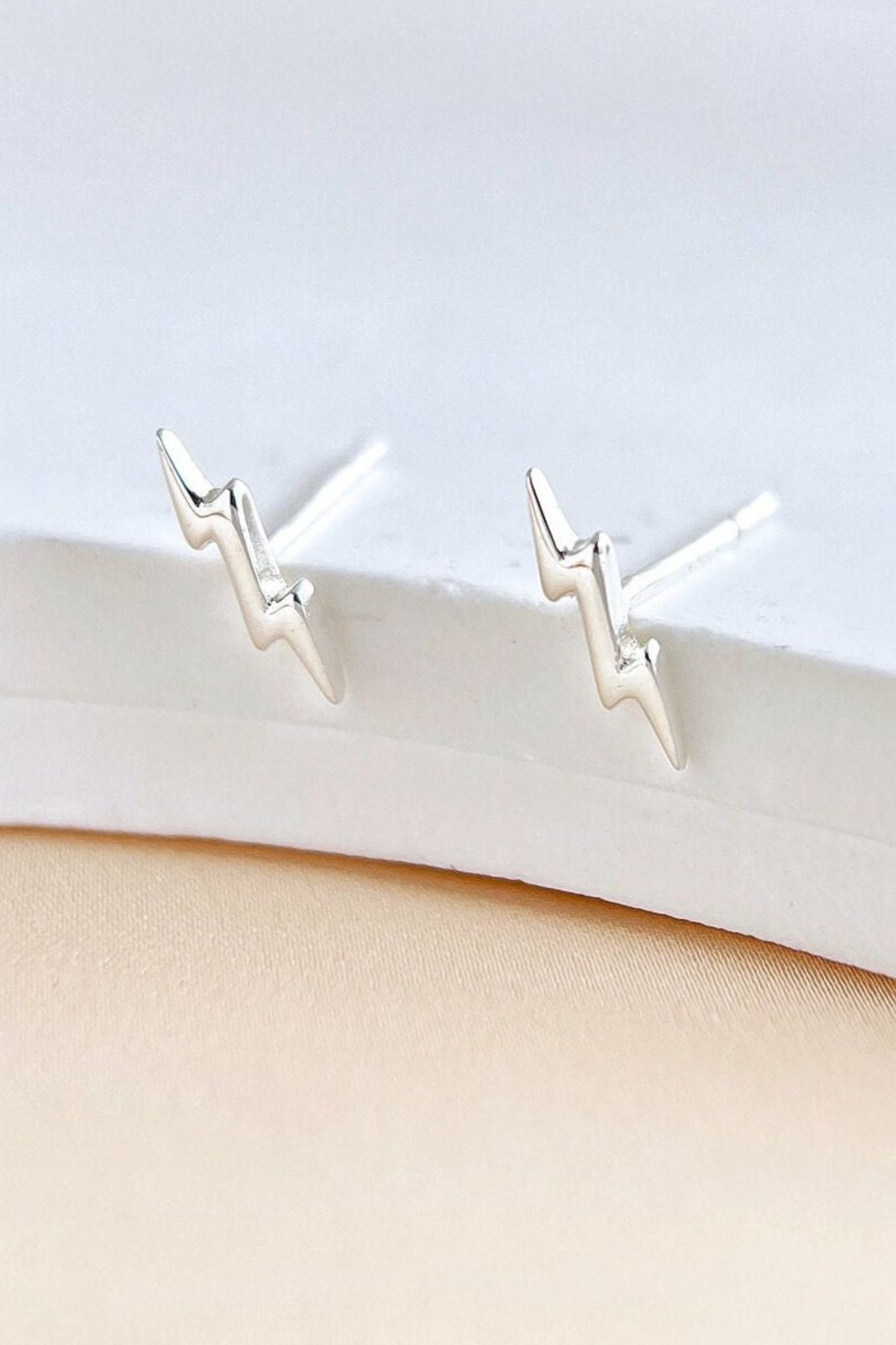 Silver Sterling Silver Lightning Bolt Stud Earrings, Image 3 of 3
