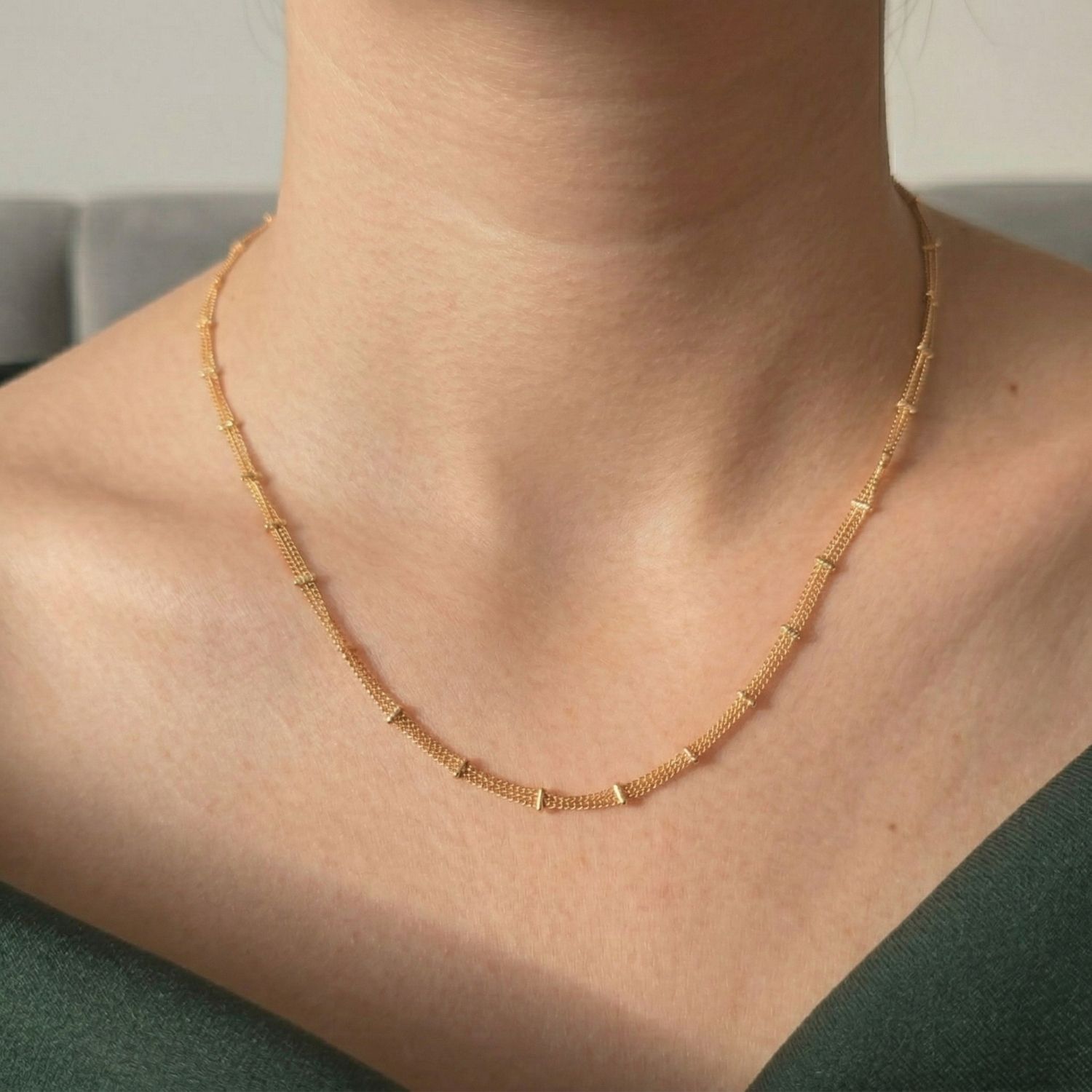 Gold 18ct Gold Plated Bar Curb Chain Necklace, Image 2 of 4