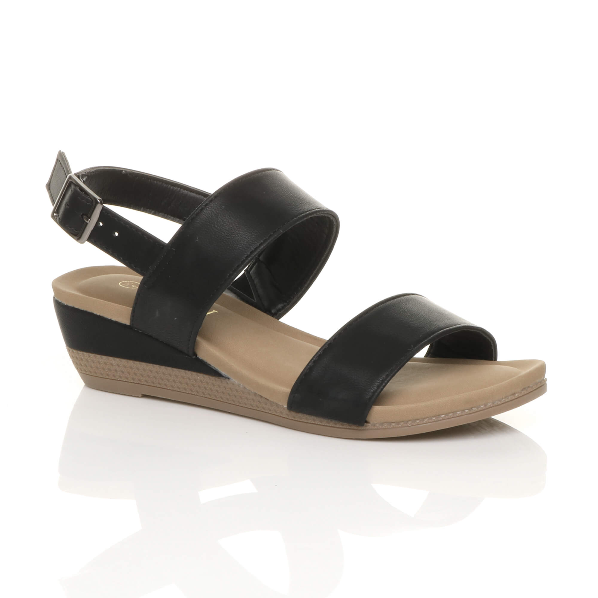 Black AJVANI Black Mid Wedge Heel Strappy Slingback Sandals, Image 1 of 6