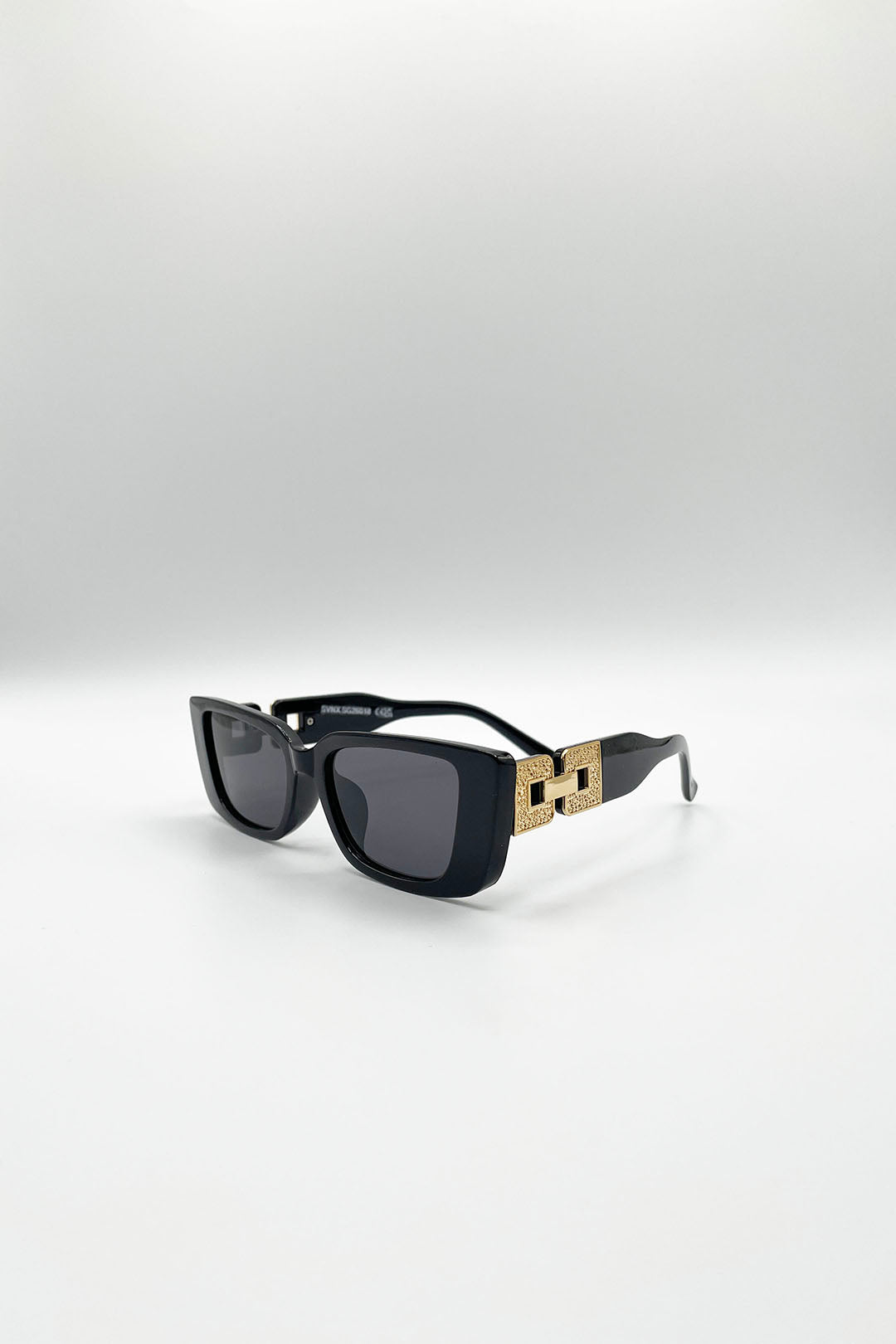 Black Rectangle Cateye Side Detail Sunglasses In Black/Gold, Image 2 of 5