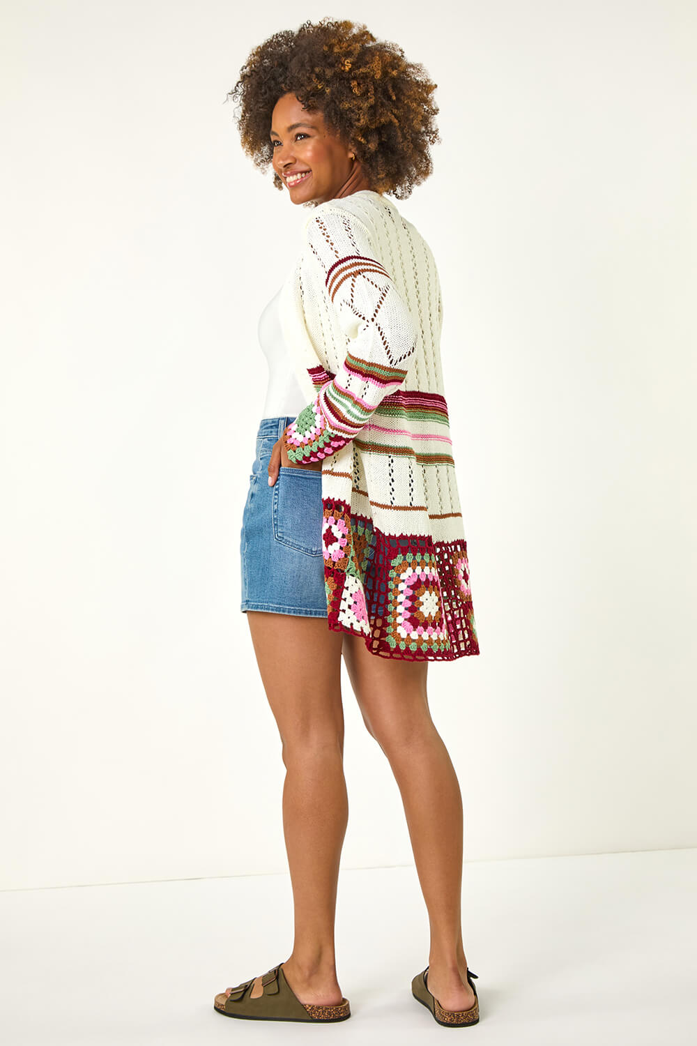 Ivory Edge Crochet Detail Knit Cardigan, Image 4 of 7
