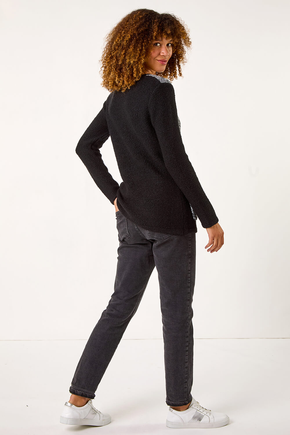 Black Textured Contrast Pocket Knit Jumper, Image 4 of 5