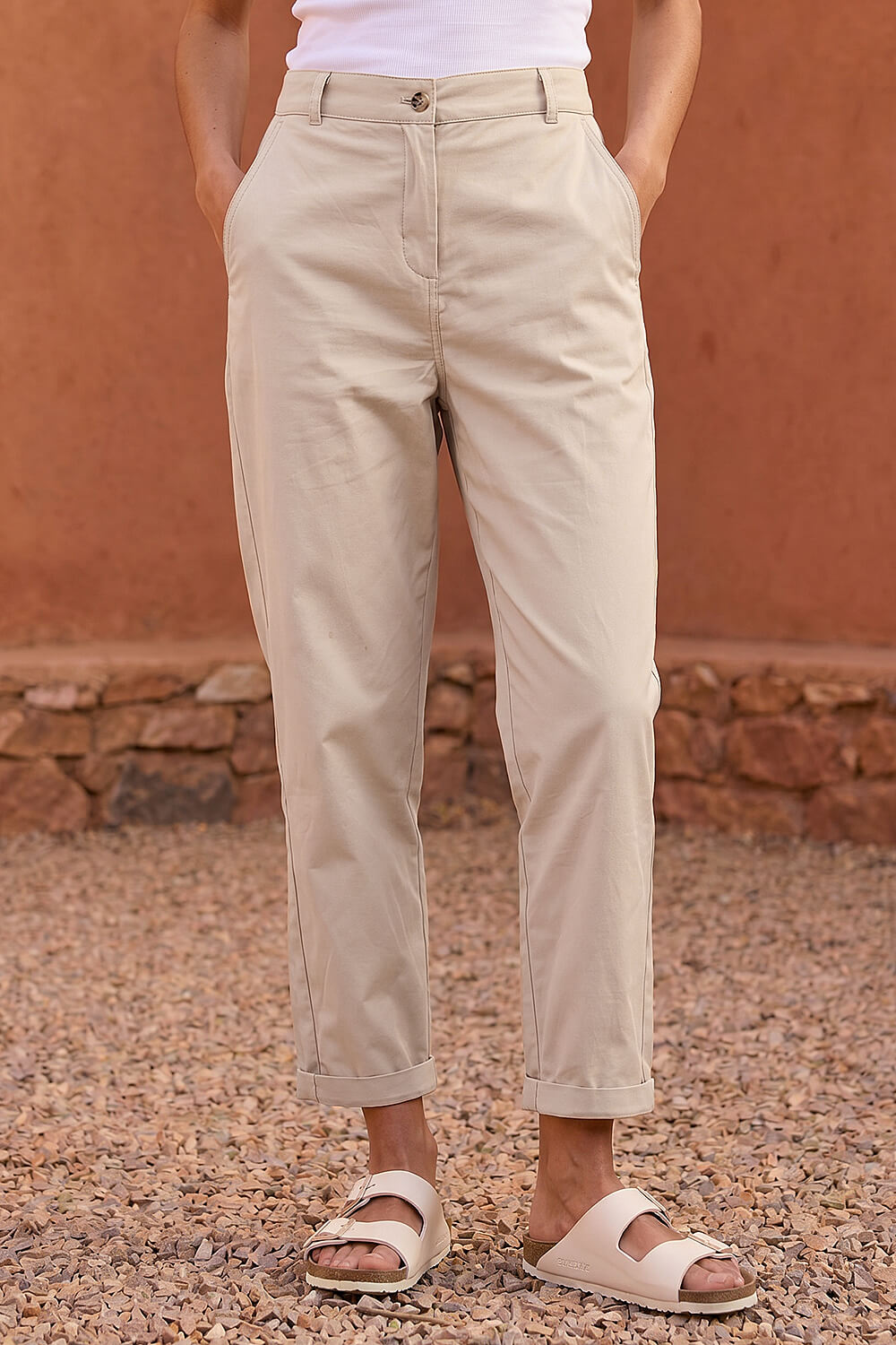 Stone Petite Cotton Blend Stretch Chino Trousers, Image 3 of 4