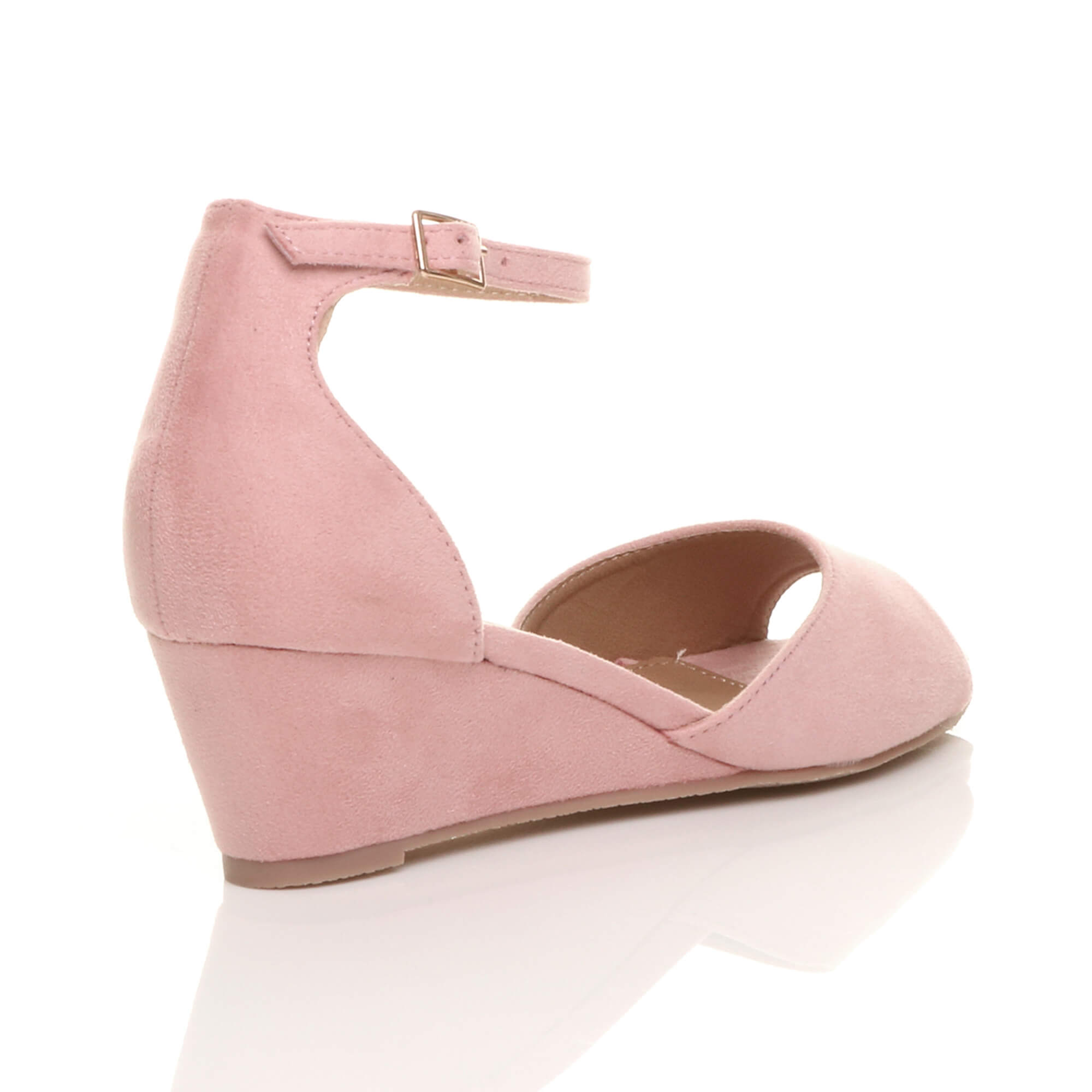 Light Pink AJVANI Light Pink Mid Wedge Heel Ankle Strap Sandals, Image 4 of 6