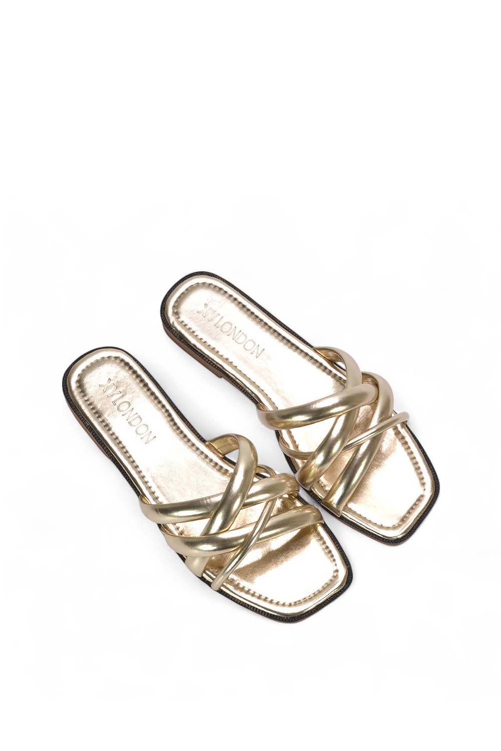 Gold XY LONDON Gold 'Fiona' Strappy Flat Open Toe Sandal Mule Sliders, Image 5 of 5