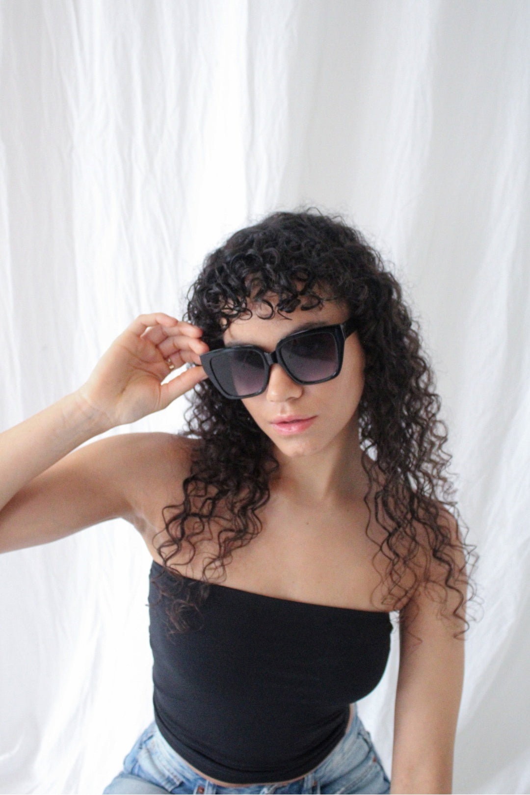 Black SVNX Black Oversized Plastic Frame Cateye Sunglasses, Image 6 of 6