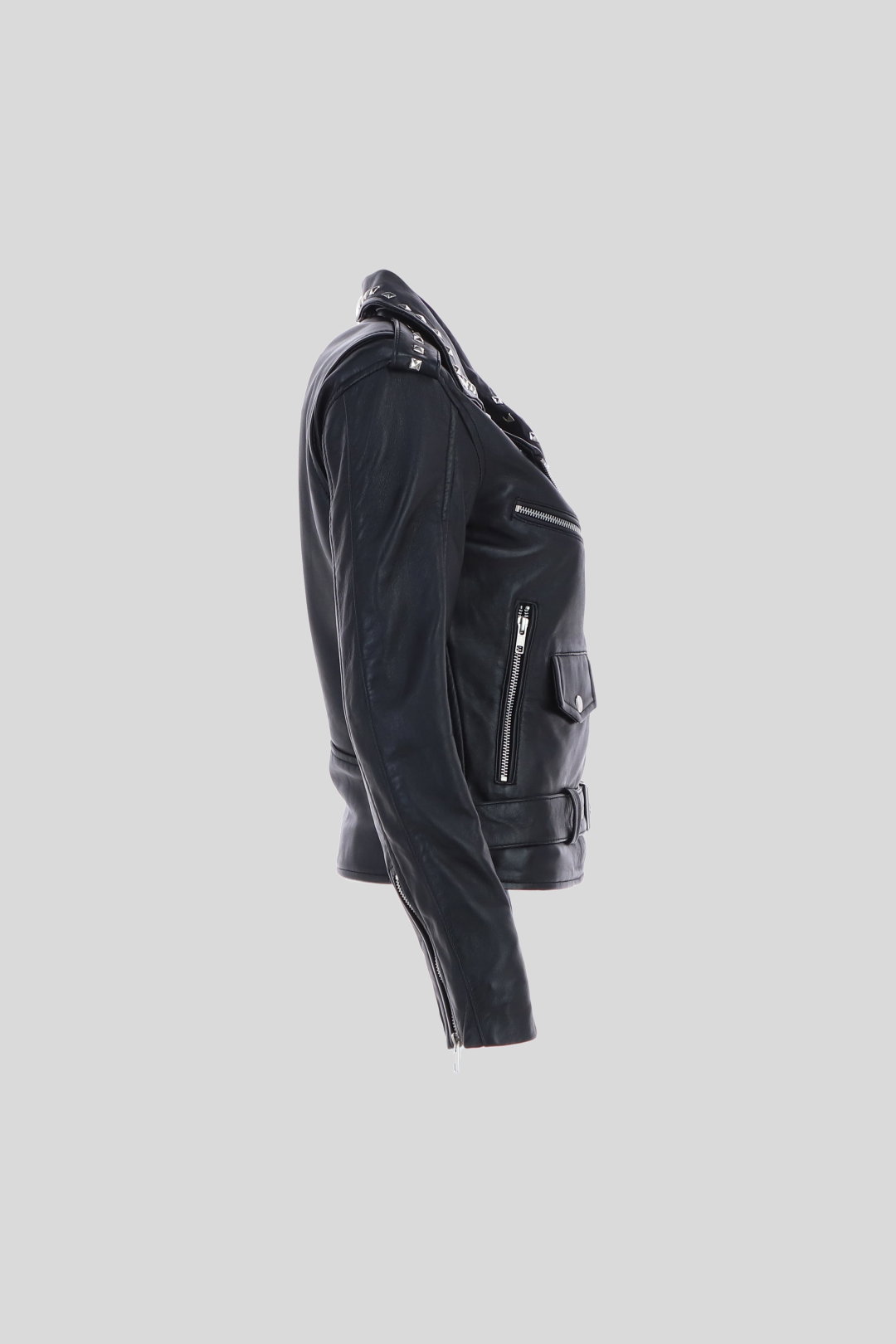 Black 'Strega' Real Leather Goth Style Fashion Biker Jacket With Studs, Image 4 of 4