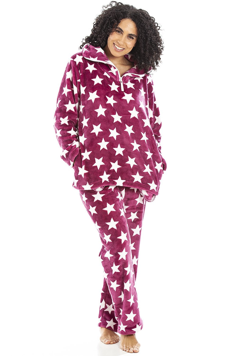 Burgundy Camille Lingerie Burgundy White Star Print Pyjama Set, Image 1 of 5