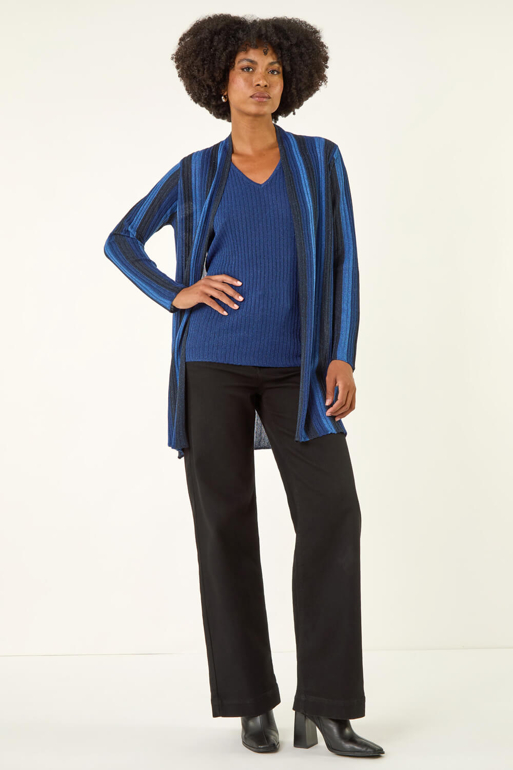 Ruffle Sailor Cardigan, Blue Ribbon Stripe