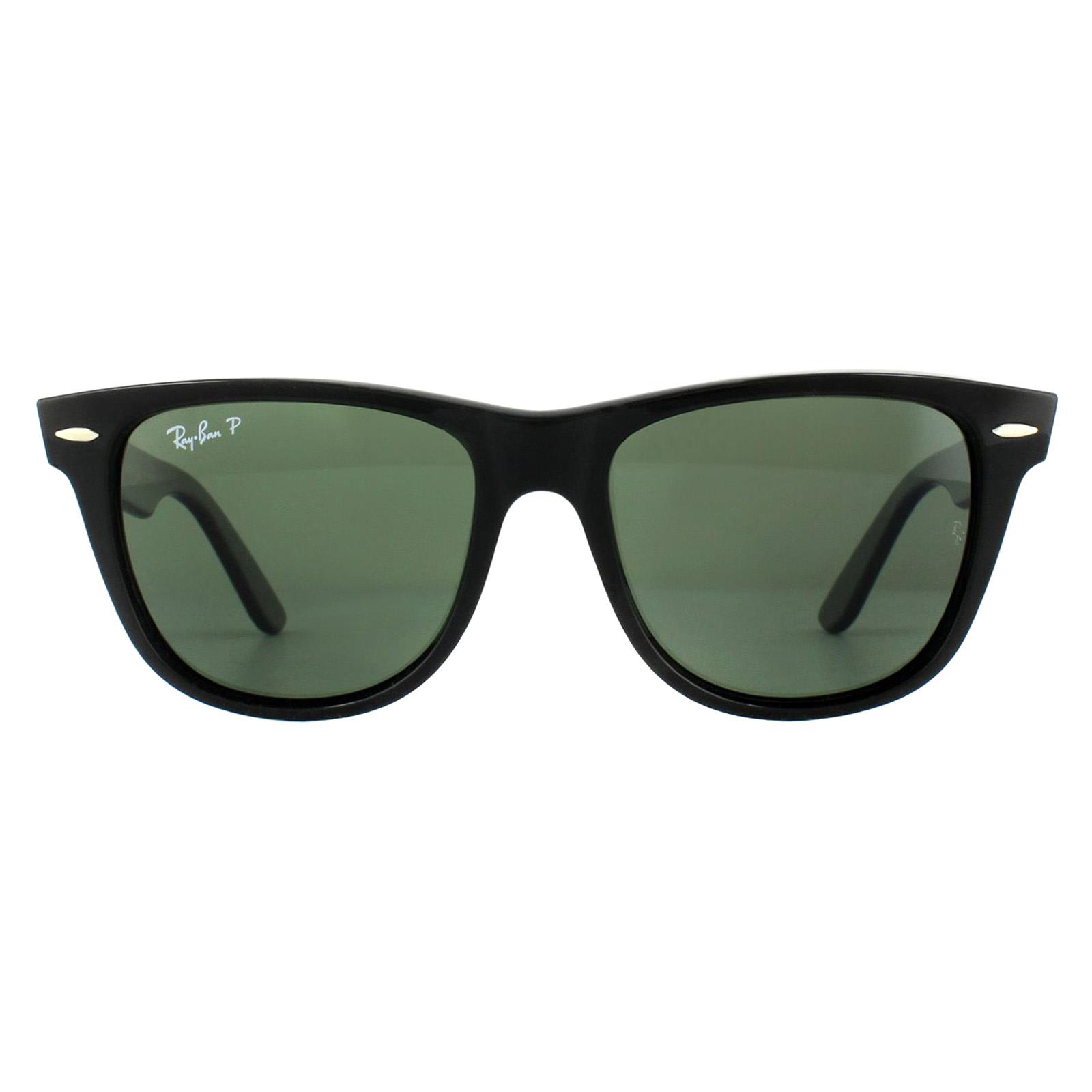 Black Rectangle Black Green Polarized Wayfarer 2140 Sunglasses, Image 1 of 3
