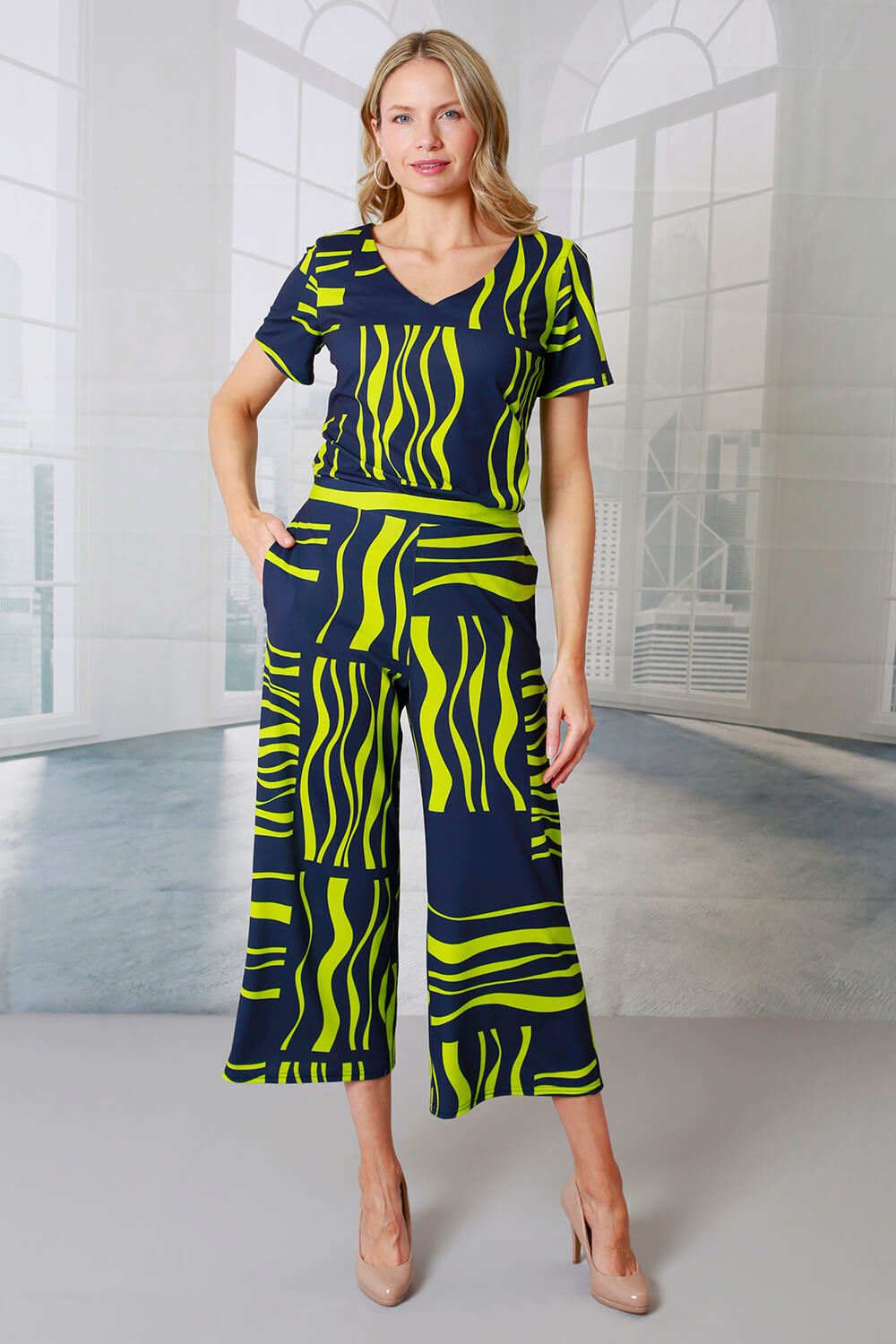 Navy  Julianna Abstract Print Stretch Top, Image 5 of 4