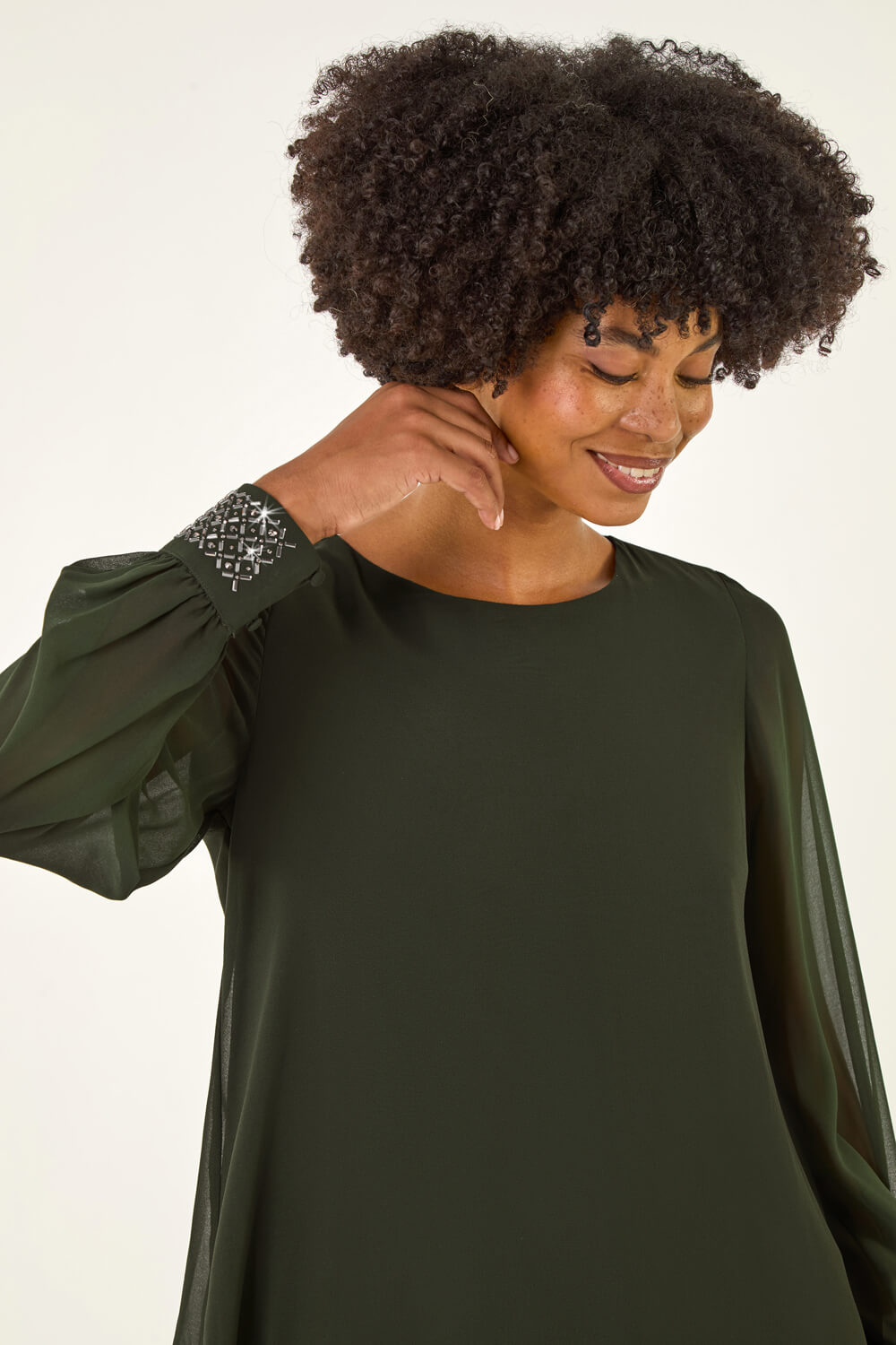 Dark Green Sparkly Detail Layered Top, Image 5 of 5