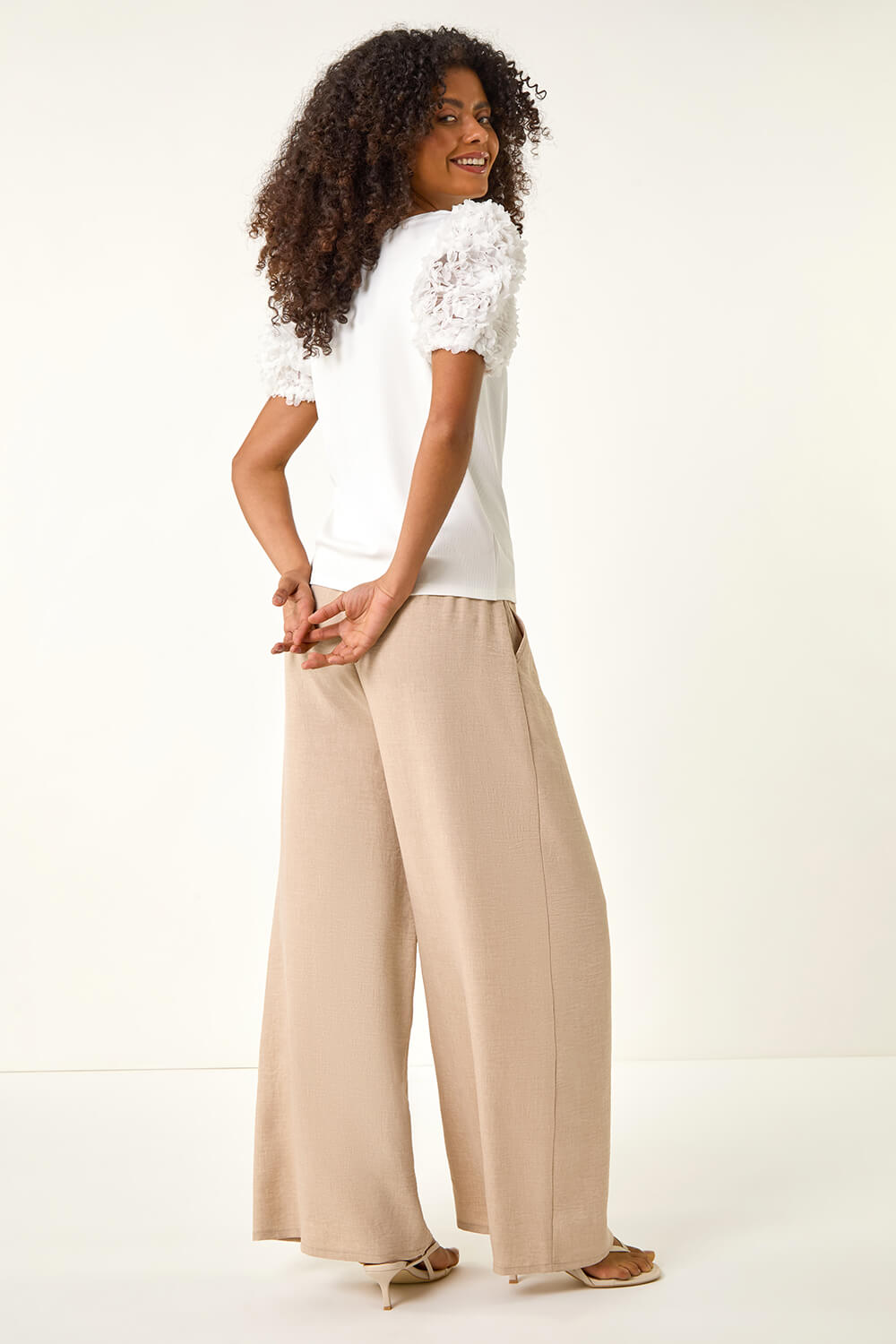 White Dusk 3D Puff Sleeve Stretch T-Shirt, Image 4 of 5