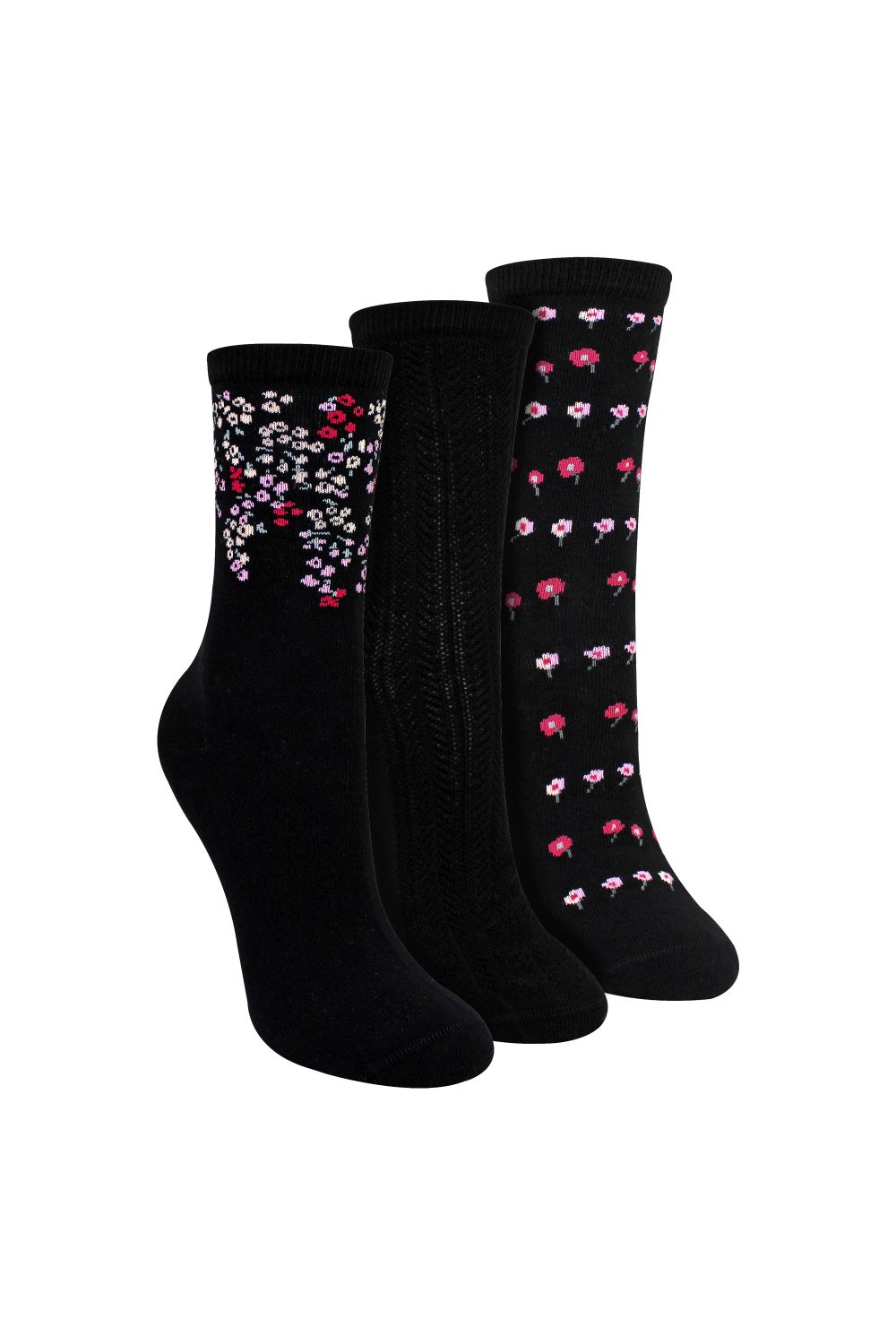 Multi 3 Pairs Ladies Floral Pattern Socks - Soft Cotton Rich Everyday Socks, Image 1 of 3