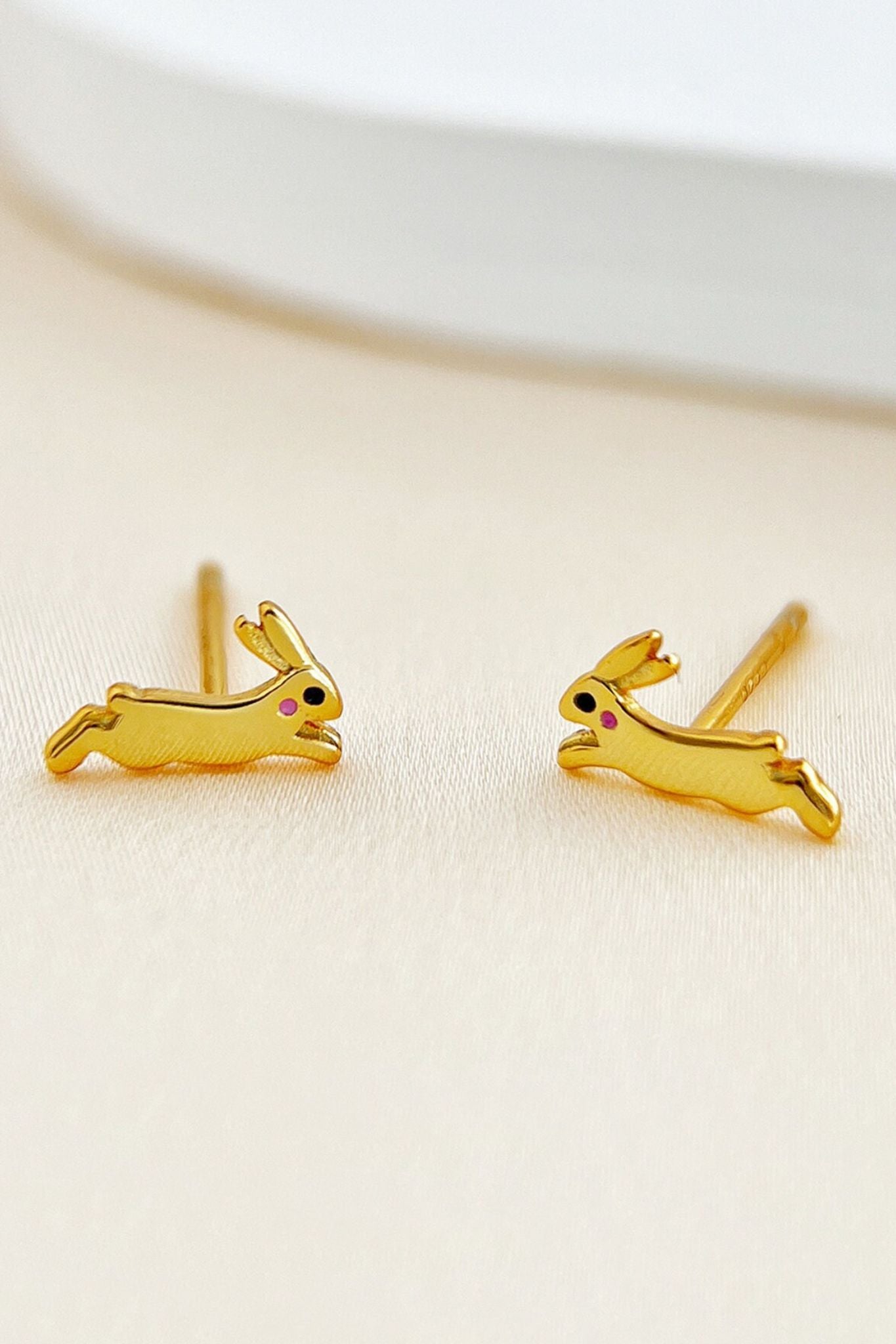 Gold Sterling Silver Bunny Rabbits Stud Earrings, Image 2 of 2