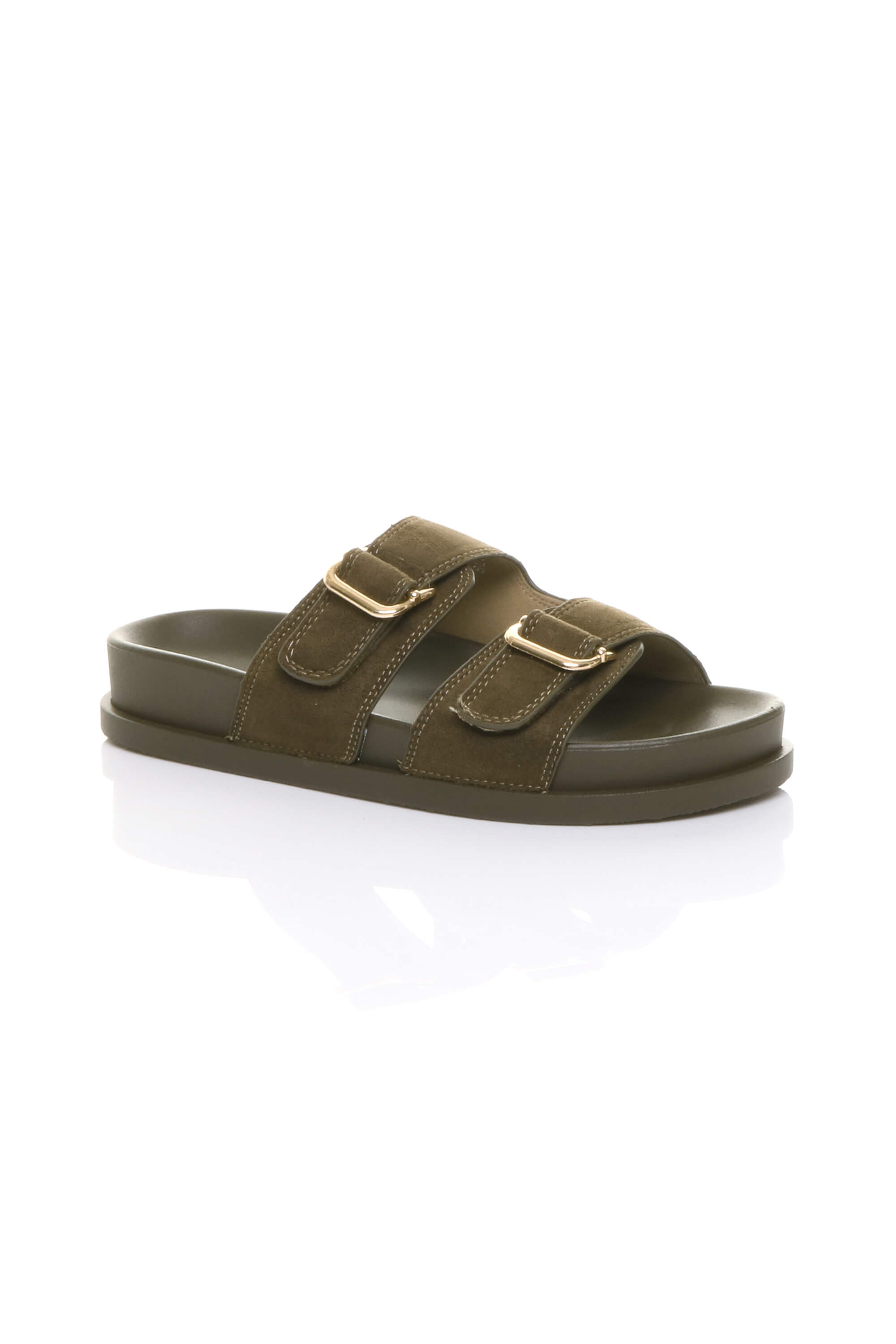 Pale Green AJVANI Pale Green Flatform Double Buckle Footbed Sandals, Image 1 of 4