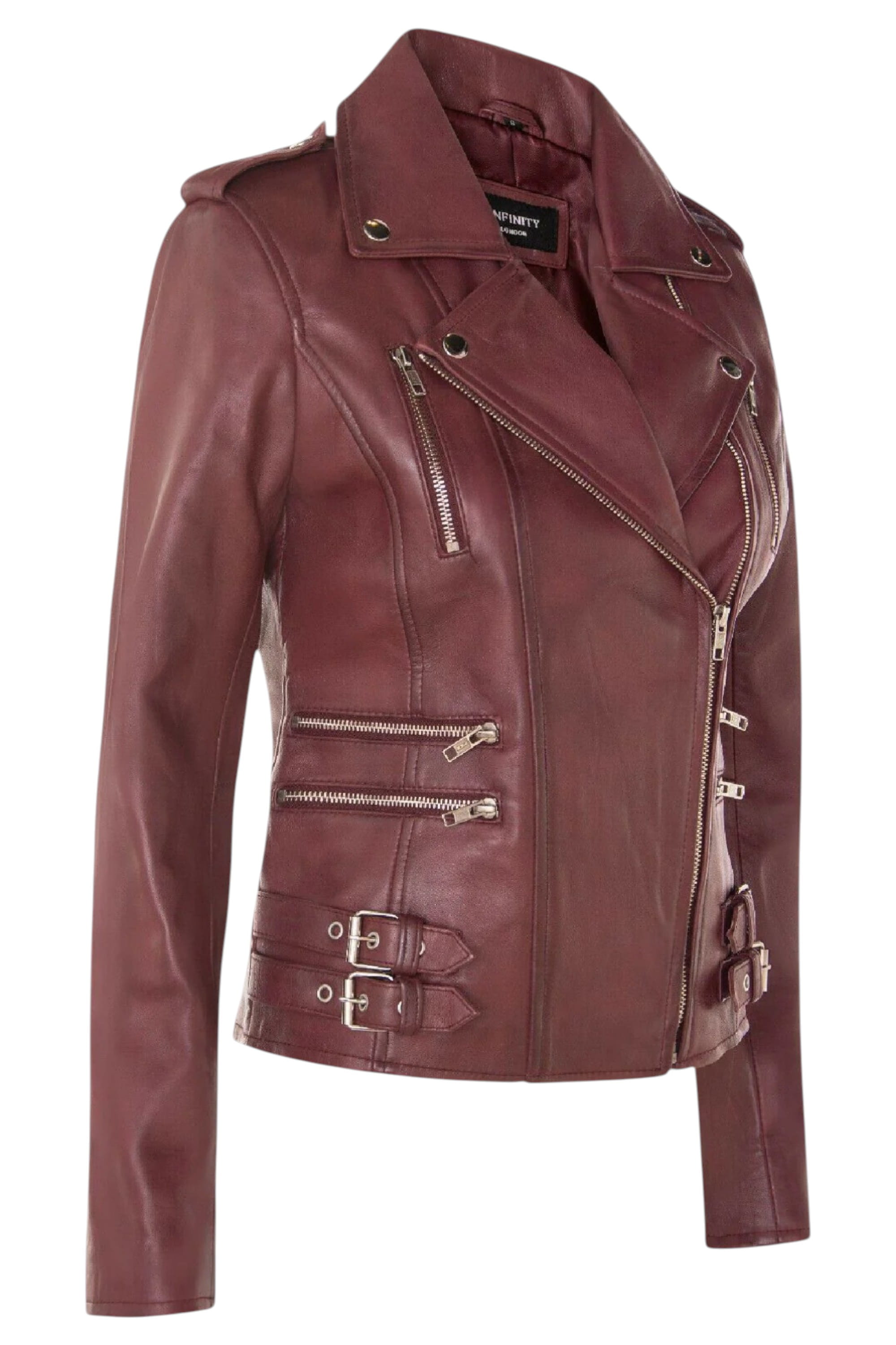 Burgundy Leather Brando Biker Jacket-Loddon, Image 2 of 6