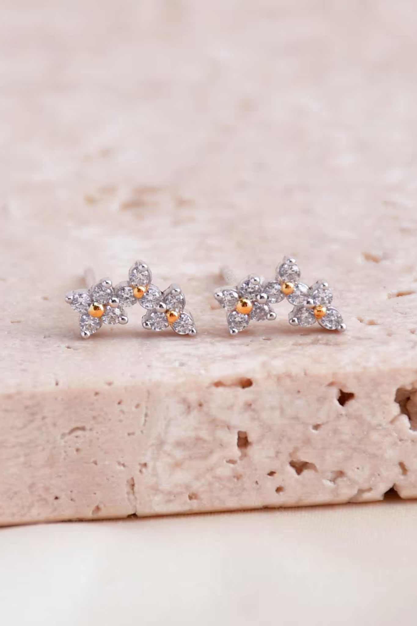 Silver Sterling Silver CZ Hydrangea Floral Studs, Image 1 of 3