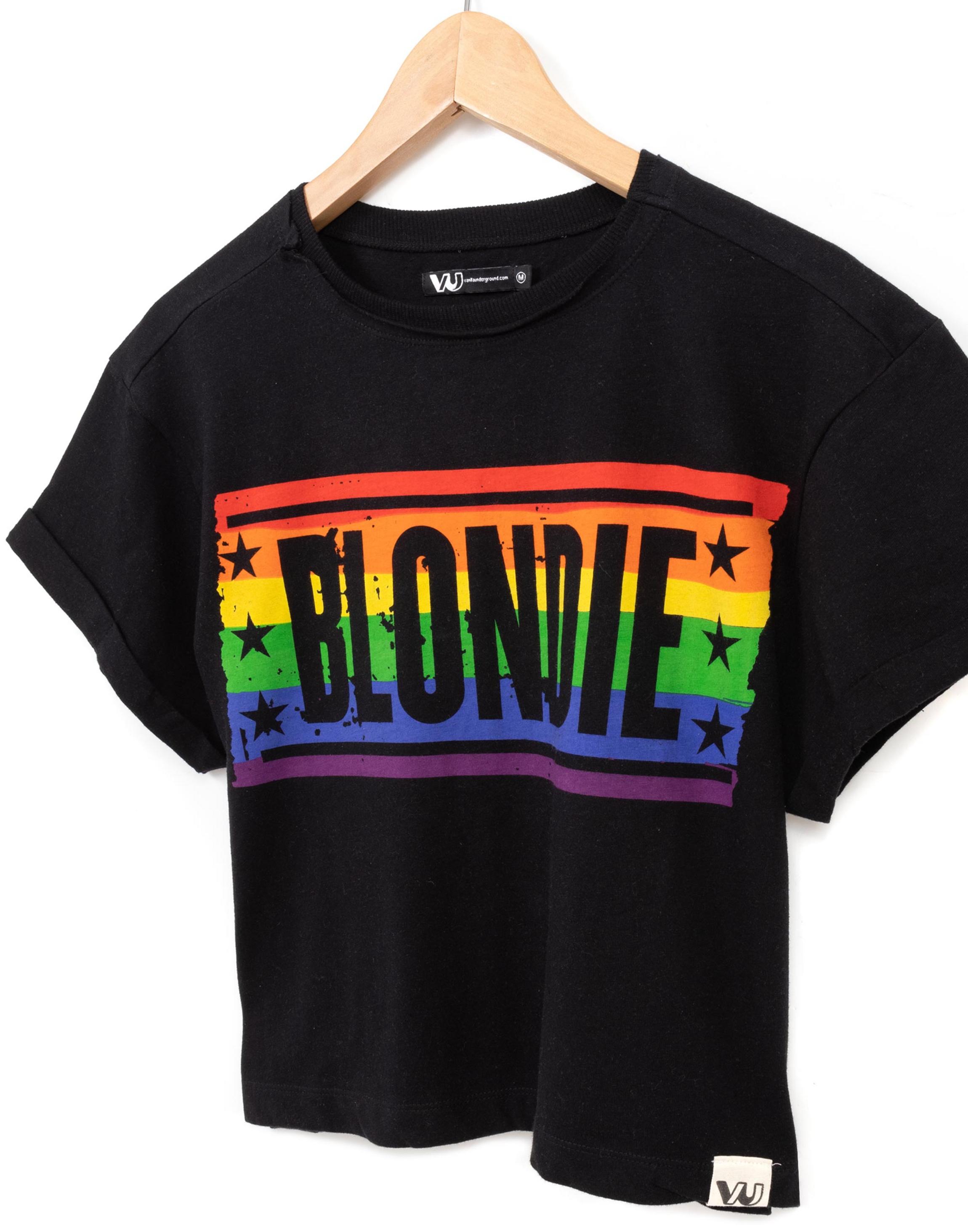 Black Blondie Cropped T-Shirt Ladies Rainbow Logo, Image 3 of 4