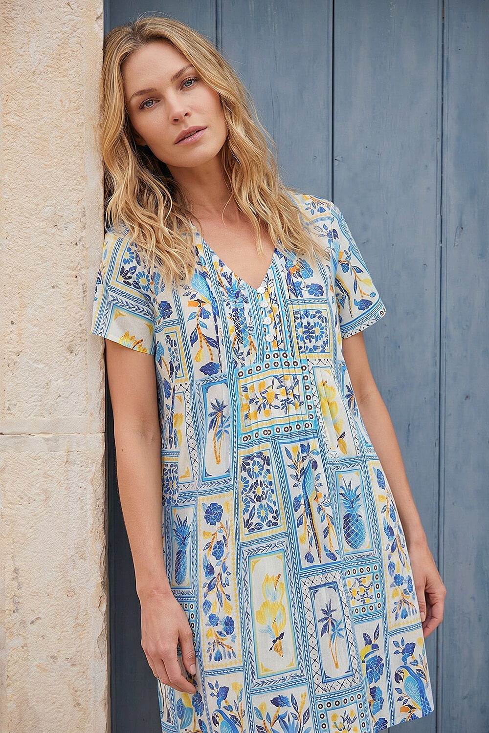 Blue Petite Floral Tile Tunic Dress, Image 3 of 4