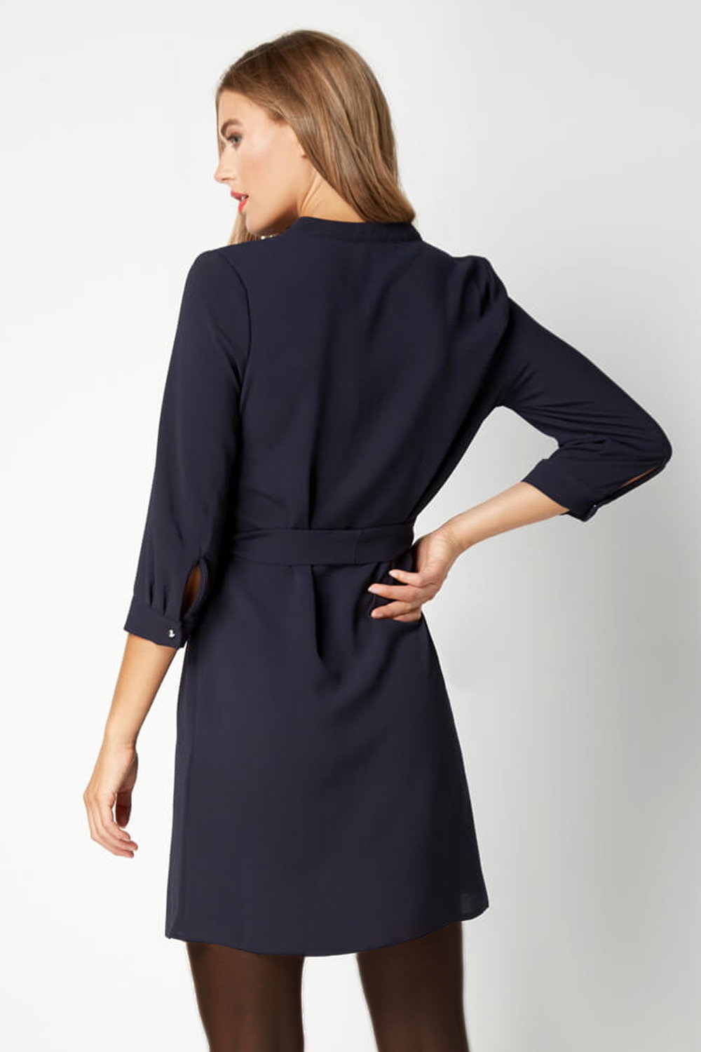 Navy  Zip Front Shirt Dress, Image 3 of 4