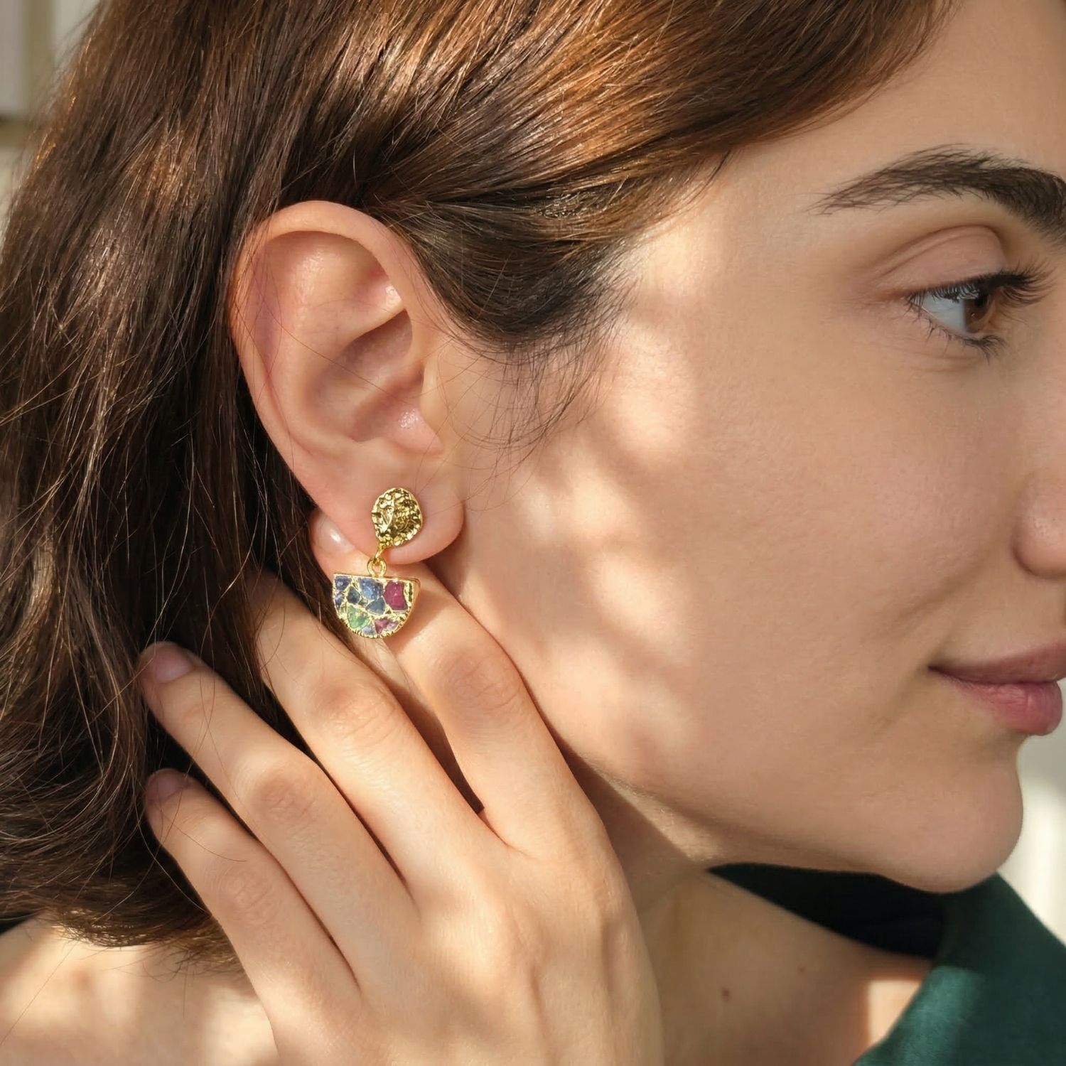 Multi Statement Ruby Sapphire Emerald Gemstone Earrings, Image 3 of 4