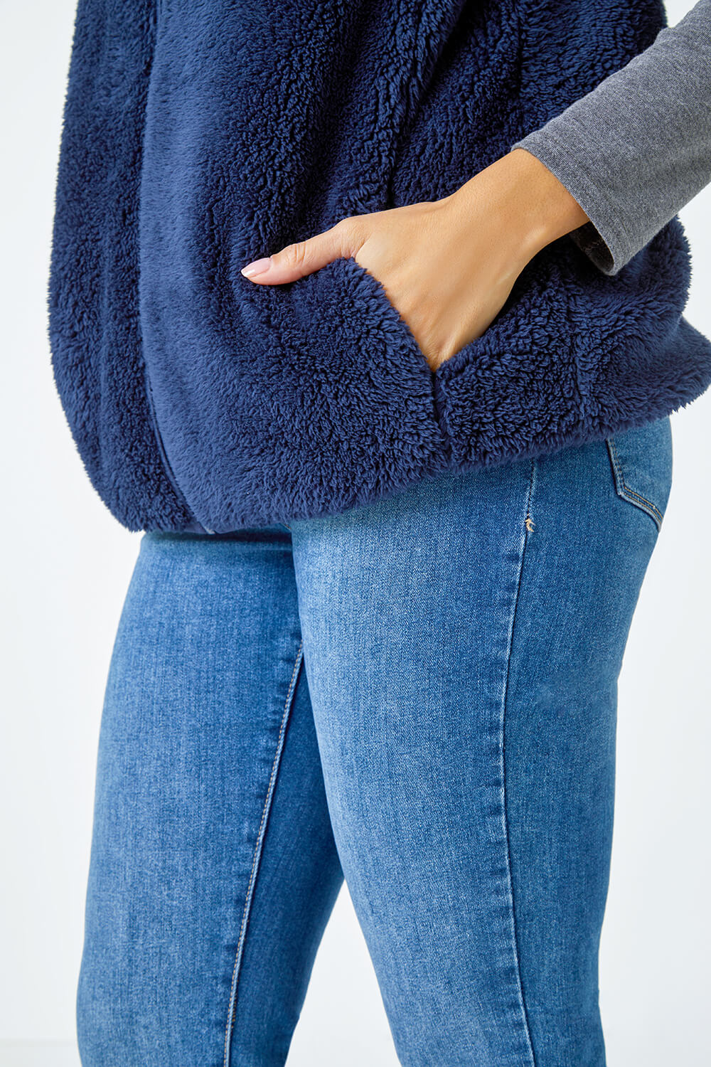 Midnight Blue Soft Sherpa Fleece Gilet, Image 6 of 5