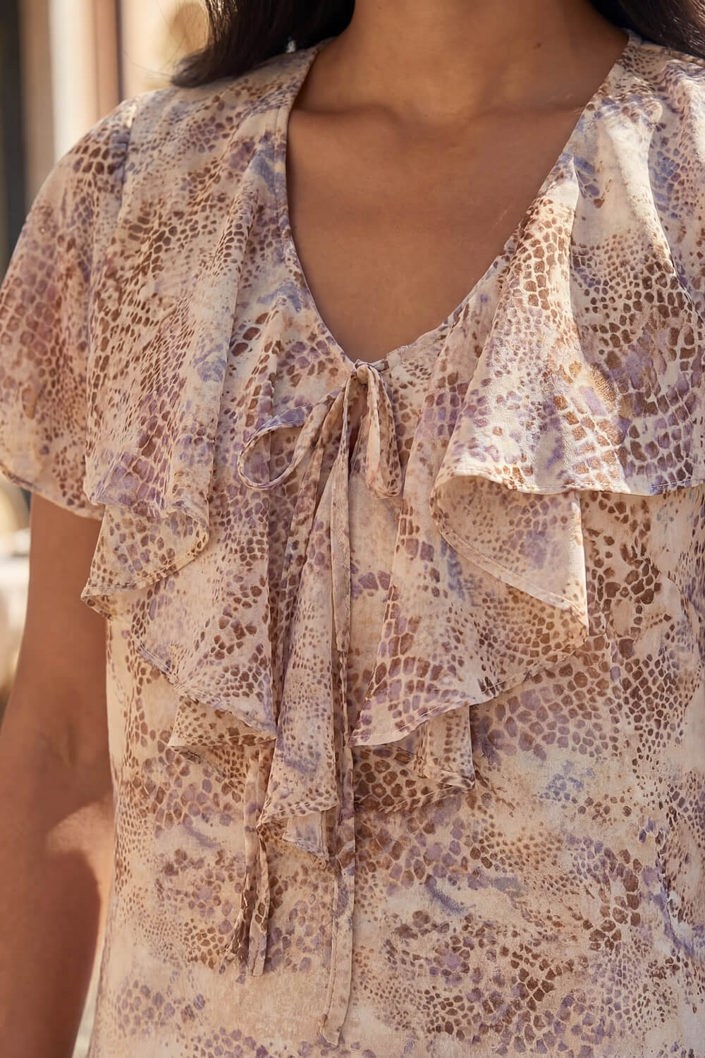 Stone Snake Print Frill Neck Top, Image 5 of 4