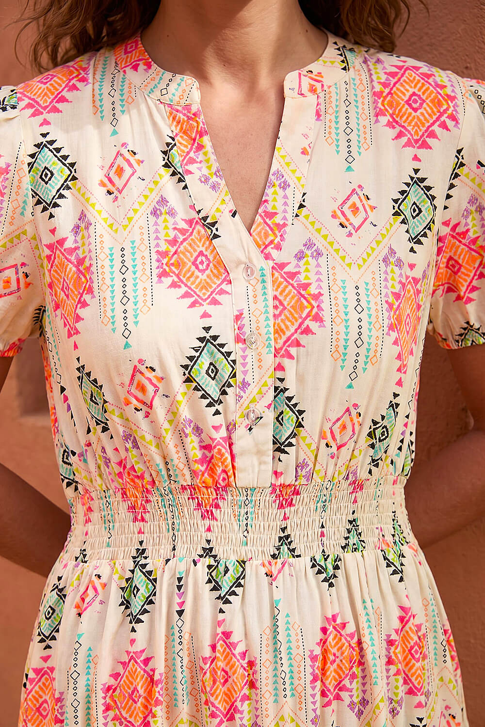 Ivory  Petite Abstract Print Frill Midi Dress , Image 5 of 4