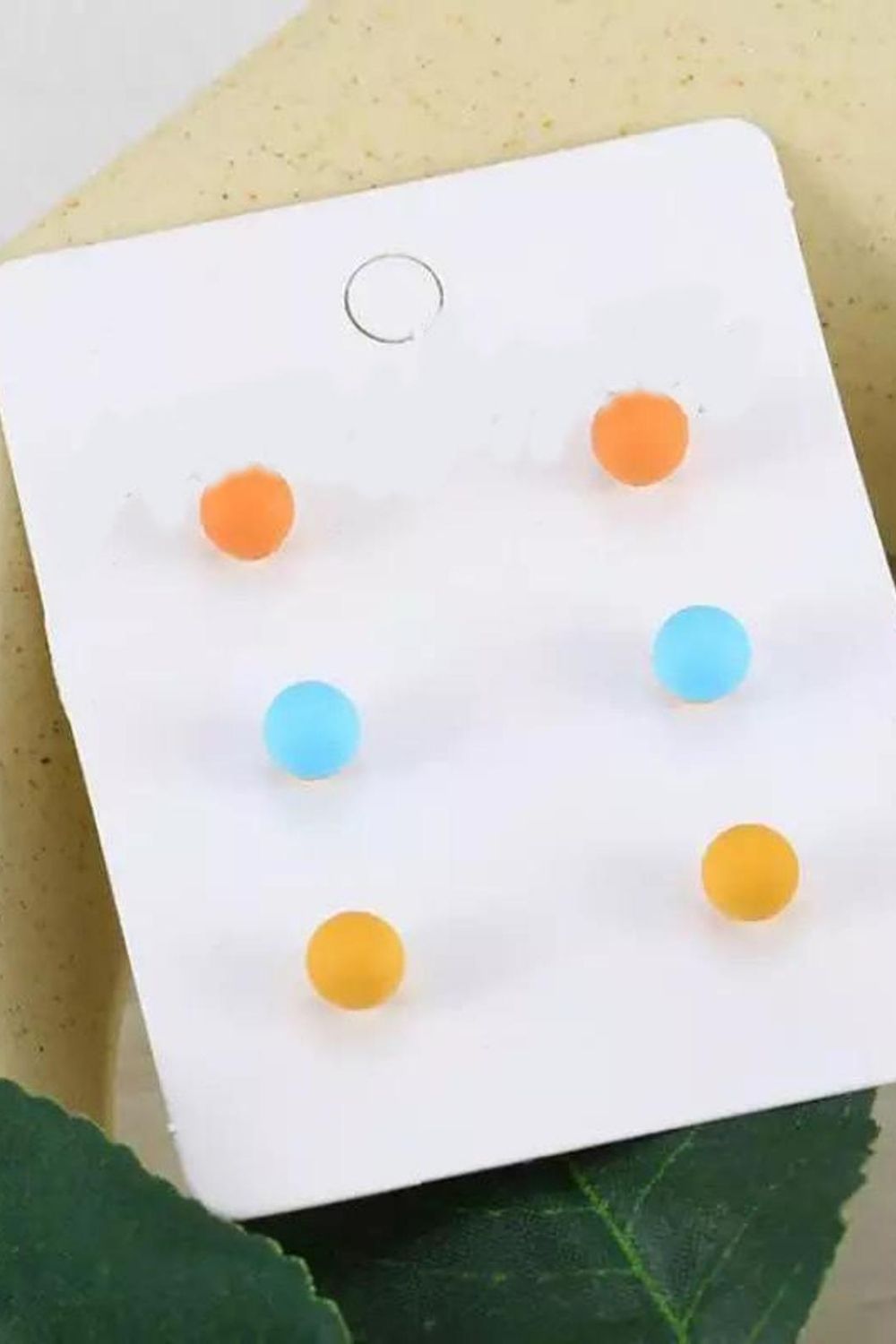 Peach Multicolour Matte Round Ball Studs, Image 3 of 3
