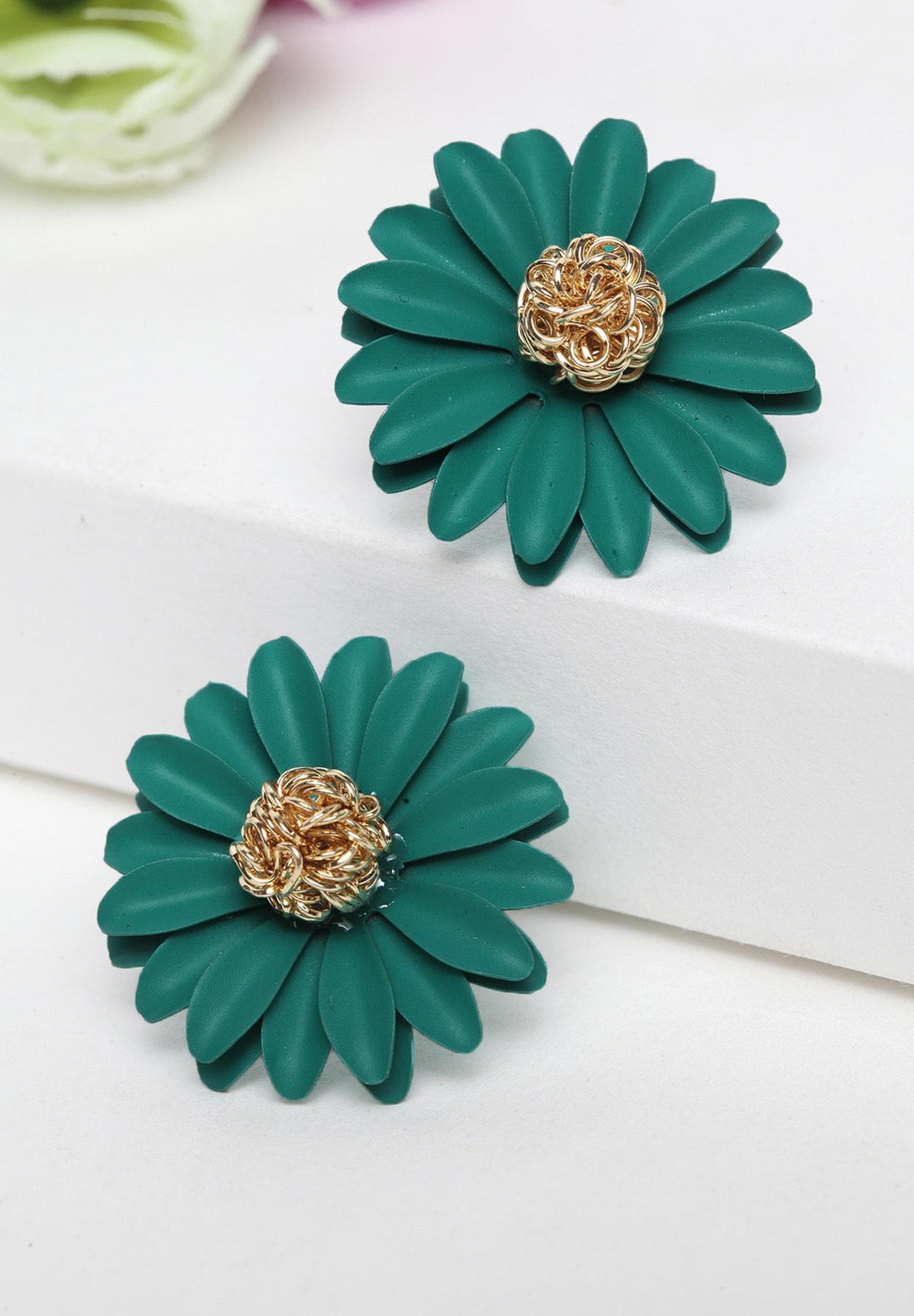 Green AVANT-GARDE PARIS Green Fuchsia Floral Studs, Image 2 of 5