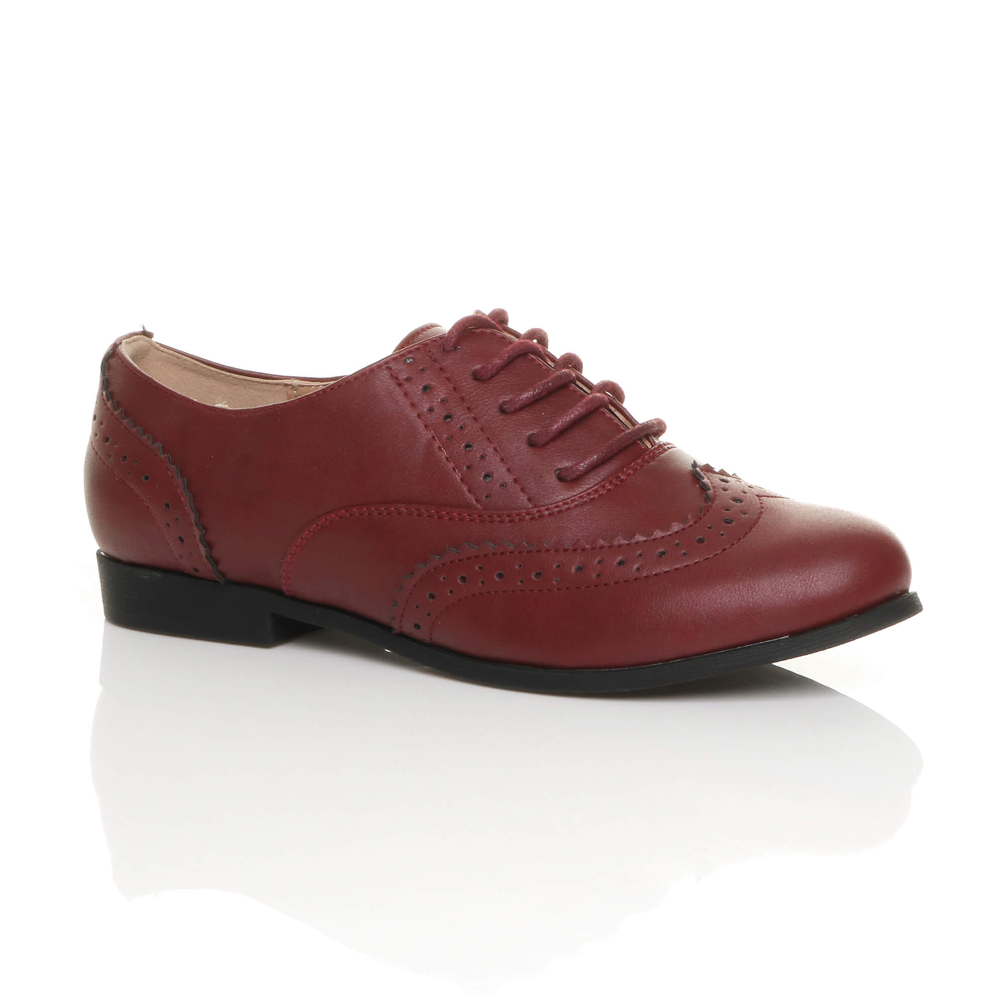 Burgundy AJVANI Burgundy Flat Lace Up Oxfords Brogues, Image 1 of 6