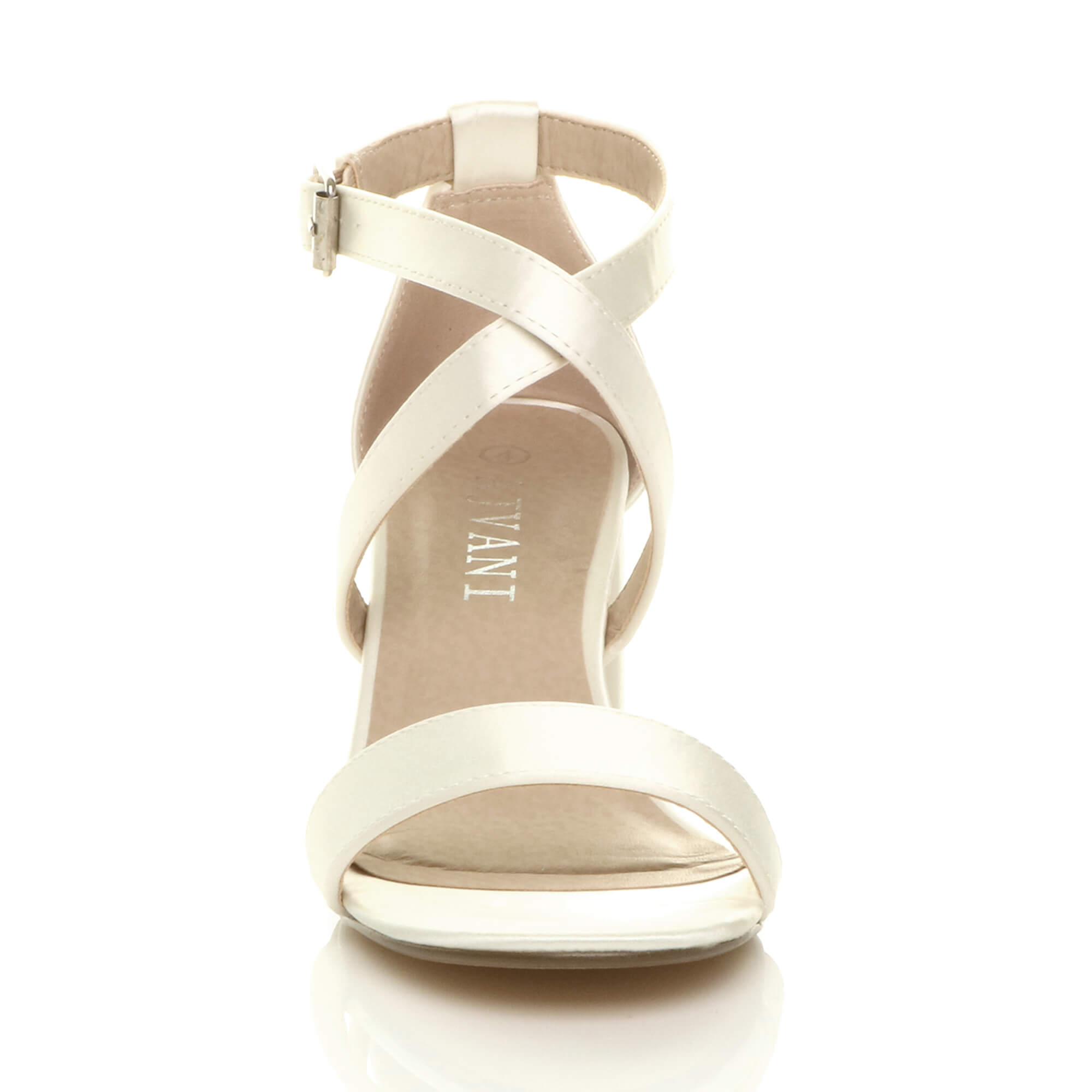 Ivory AJVANI Ivory Mid Block Heel Crossed Straps Sandals, Image 6 of 6