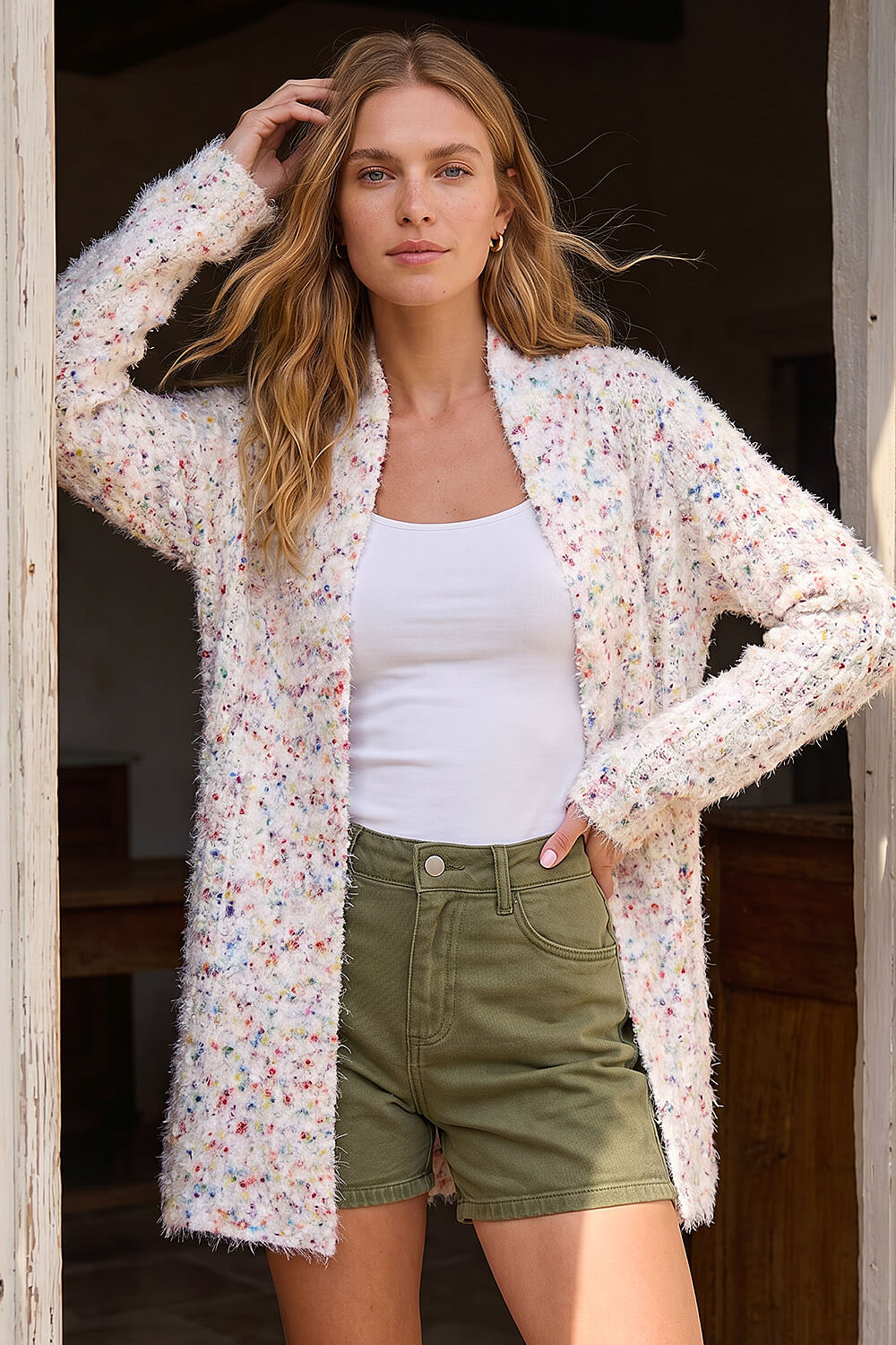 Ivory Nep Long Line Cardigan, Image 1 of 4
