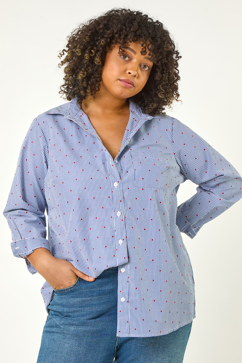 Blue Curve Dobby Spot Stripe Shirt, Image 1 of 5