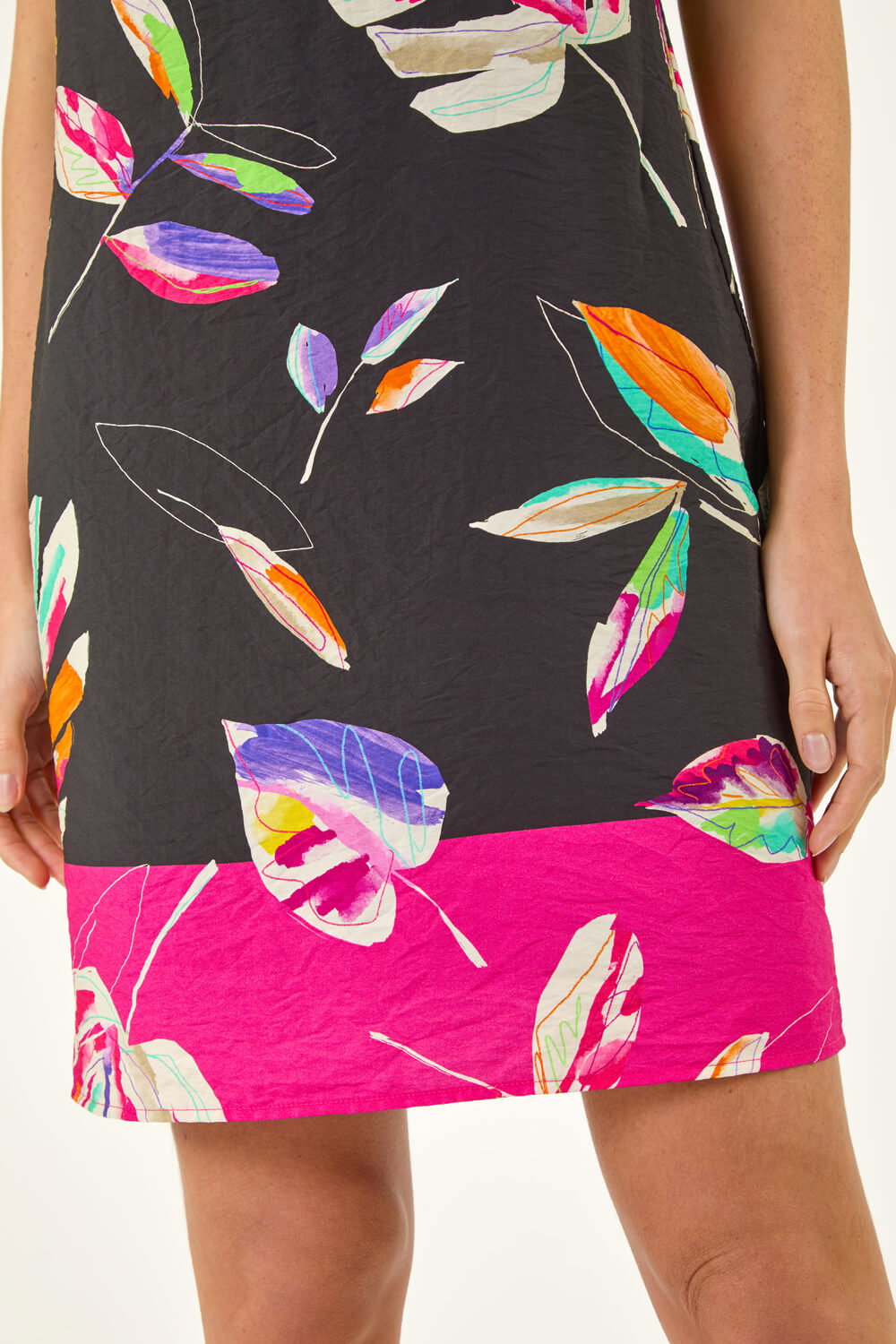 Fuchsia Leaf Print Shift Dress, Image 6 of 5