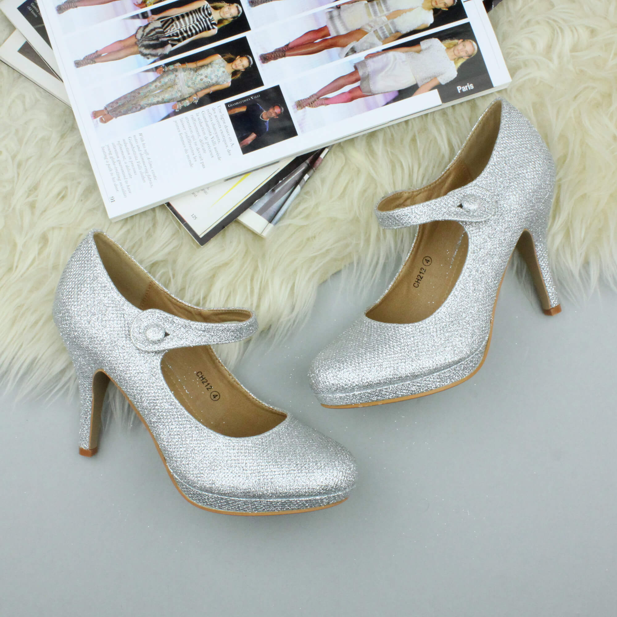 Silver AJVANI Silver High Heel Mary Jane Court Shoes, Image 4 of 6
