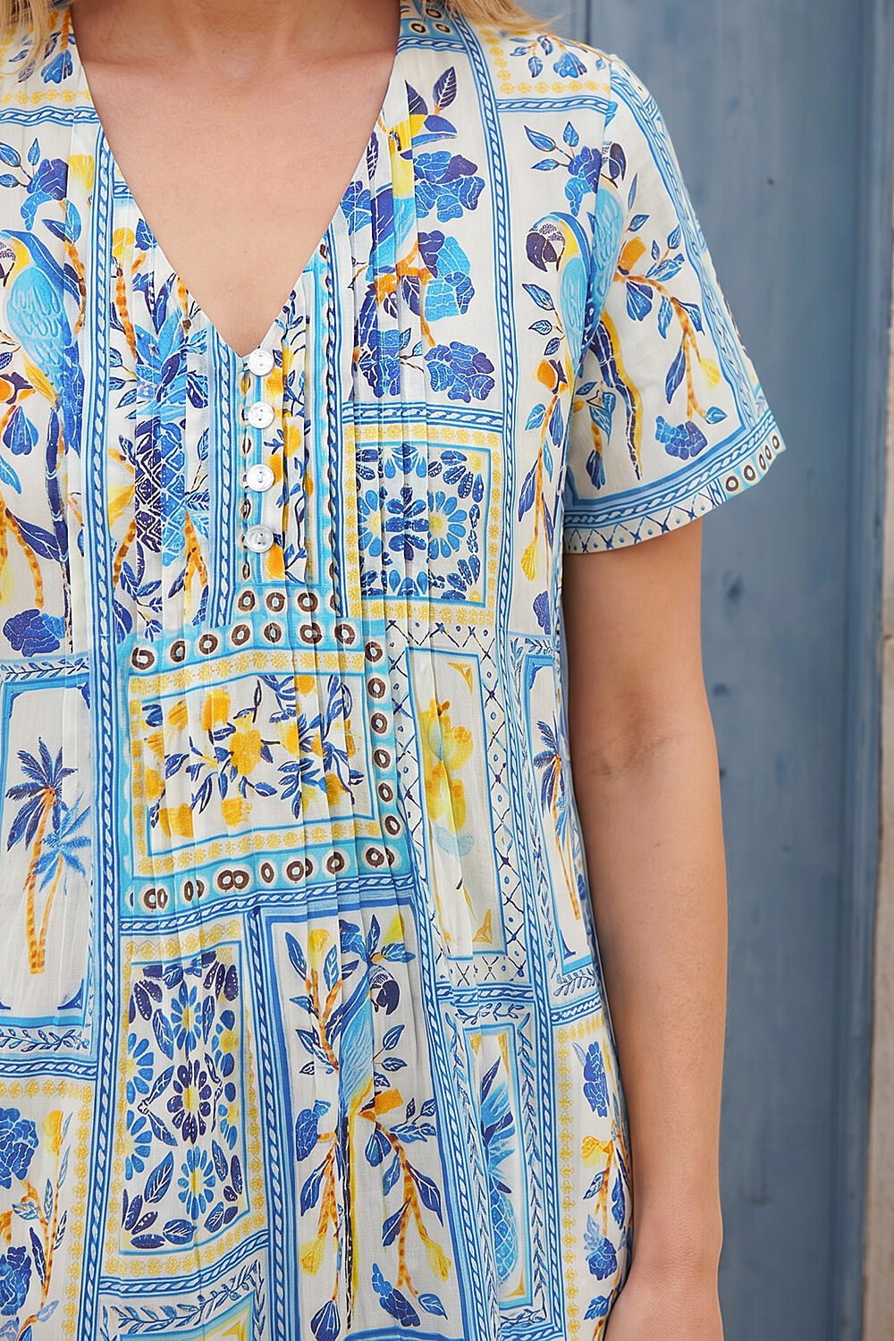 Blue Petite Floral Tile Tunic Dress, Image 5 of 4